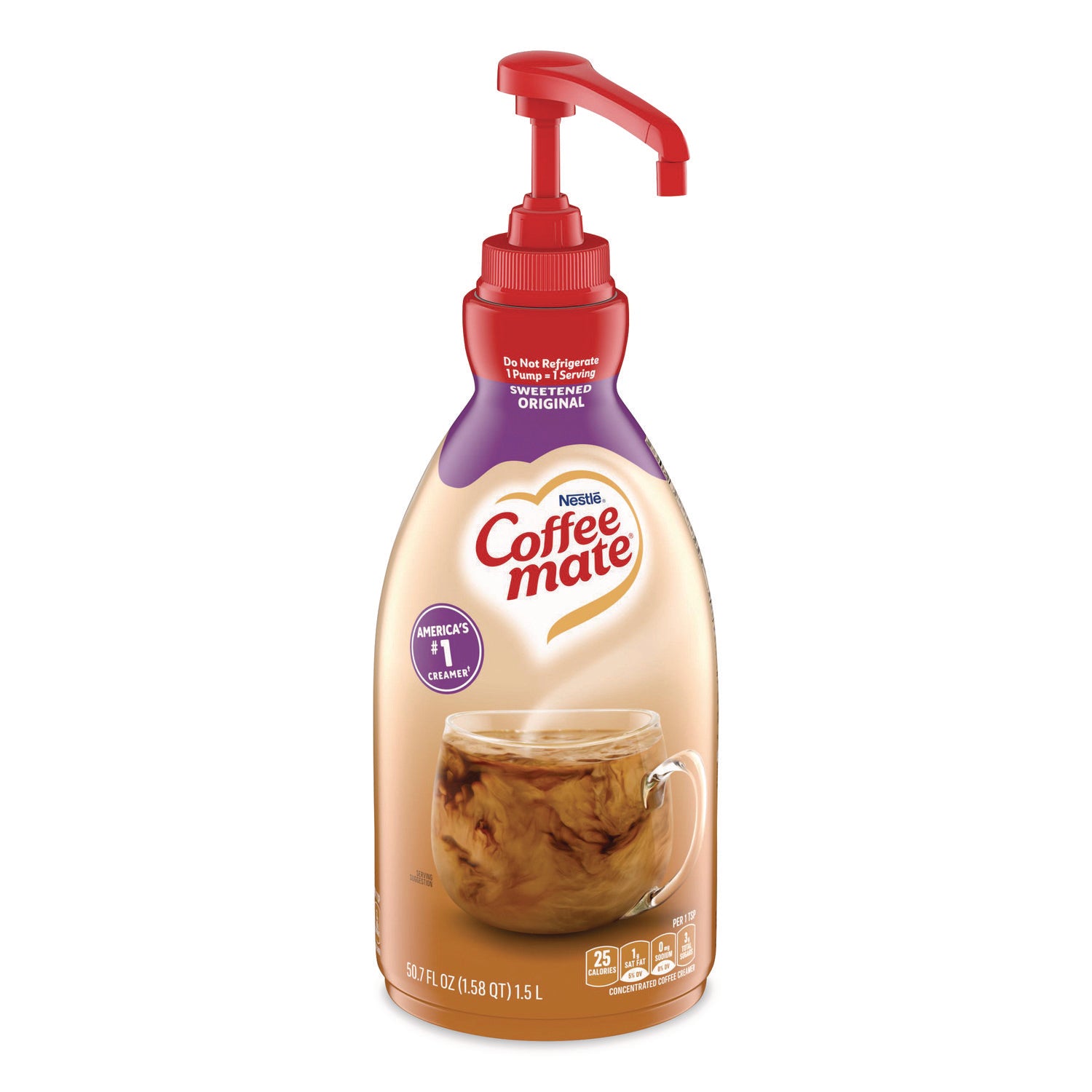 Coffee mate Sweetened Original Liquid Concentrate Coffee Creamer - Pump Bottle - Sweetened Original Flavor - 50.70 fl oz (1.50 L) - 300 Serving - 1 Each
