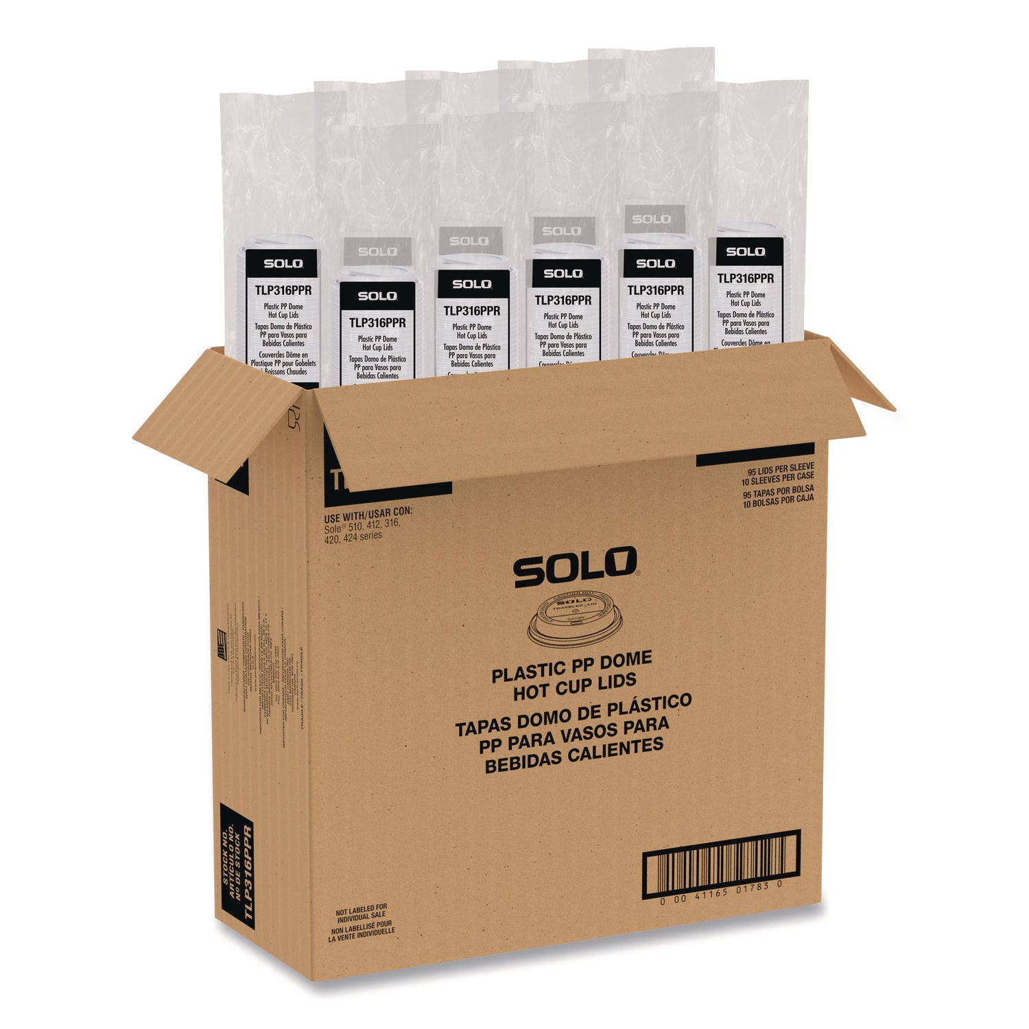 Traveler Cappuccino Style Dome Lid, Fits 10 oz to 24 oz Hot Cups, White, 95 Lids/Sleeve, 10 Sleeves/Carton