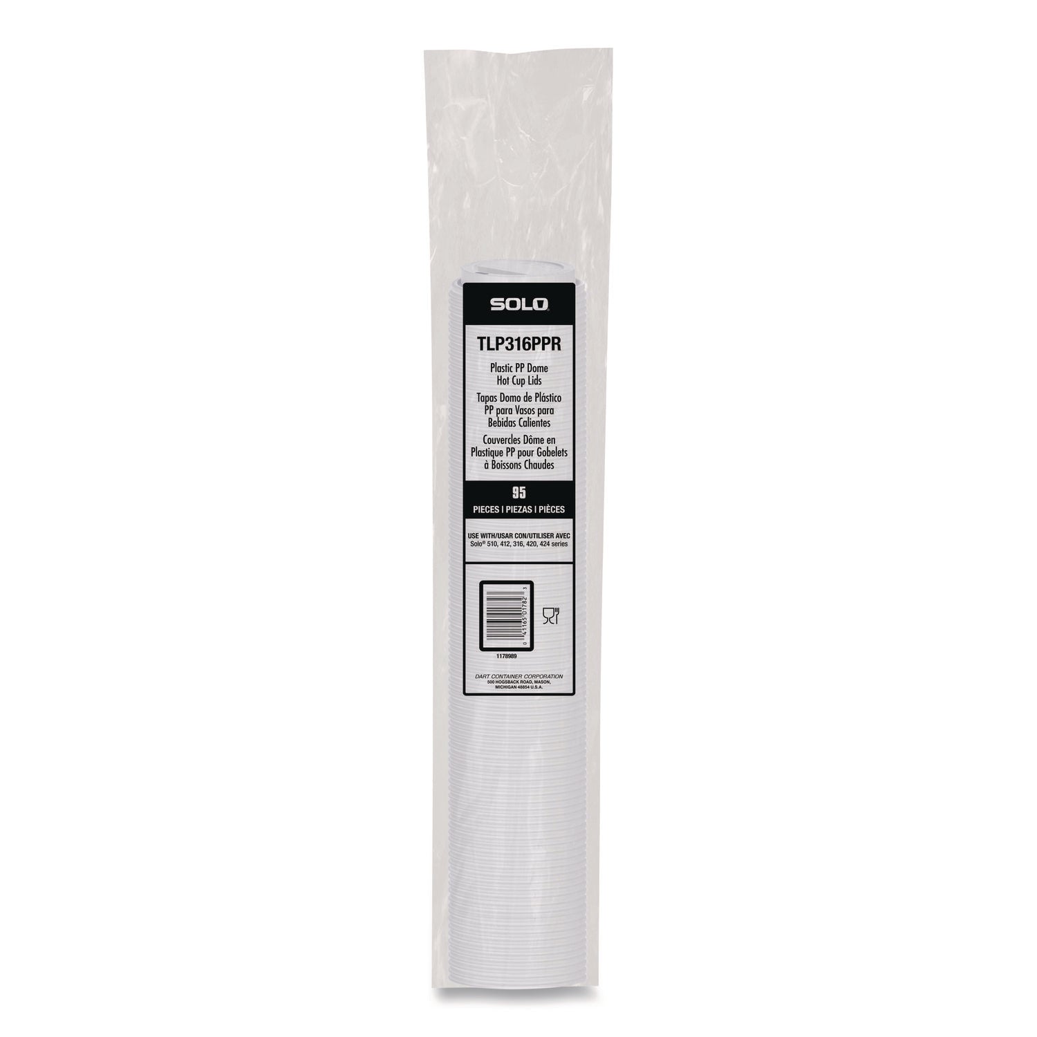 Traveler Cappuccino Style Dome Lid, Fits 10 oz to 24 oz Hot Cups, White, 95 Lids/Sleeve, 10 Sleeves/Carton