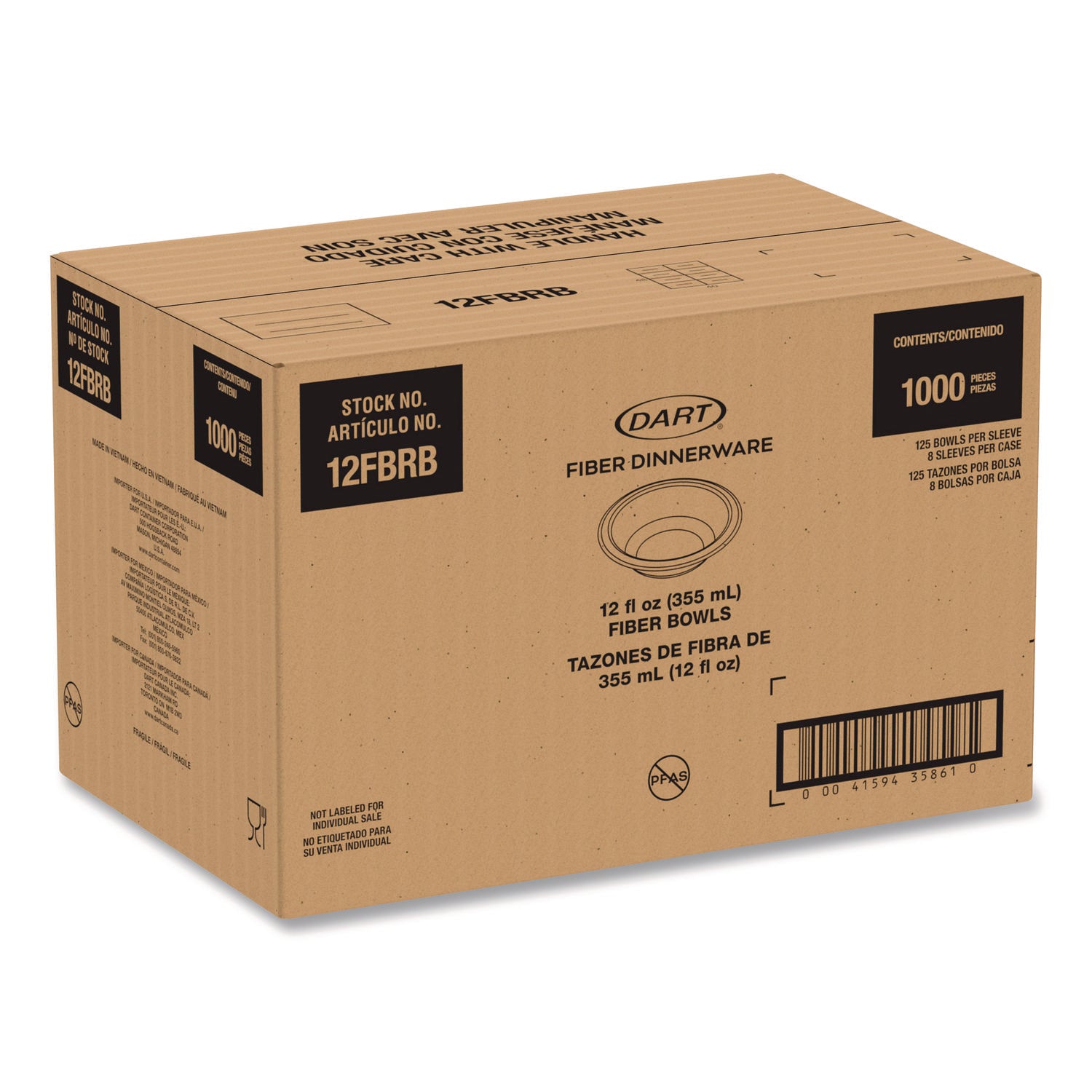 Compostable Molded Fiber Dinnerware, ProPlanet Seal, Bowl, 12 oz, Natural, 1,000/Carton
