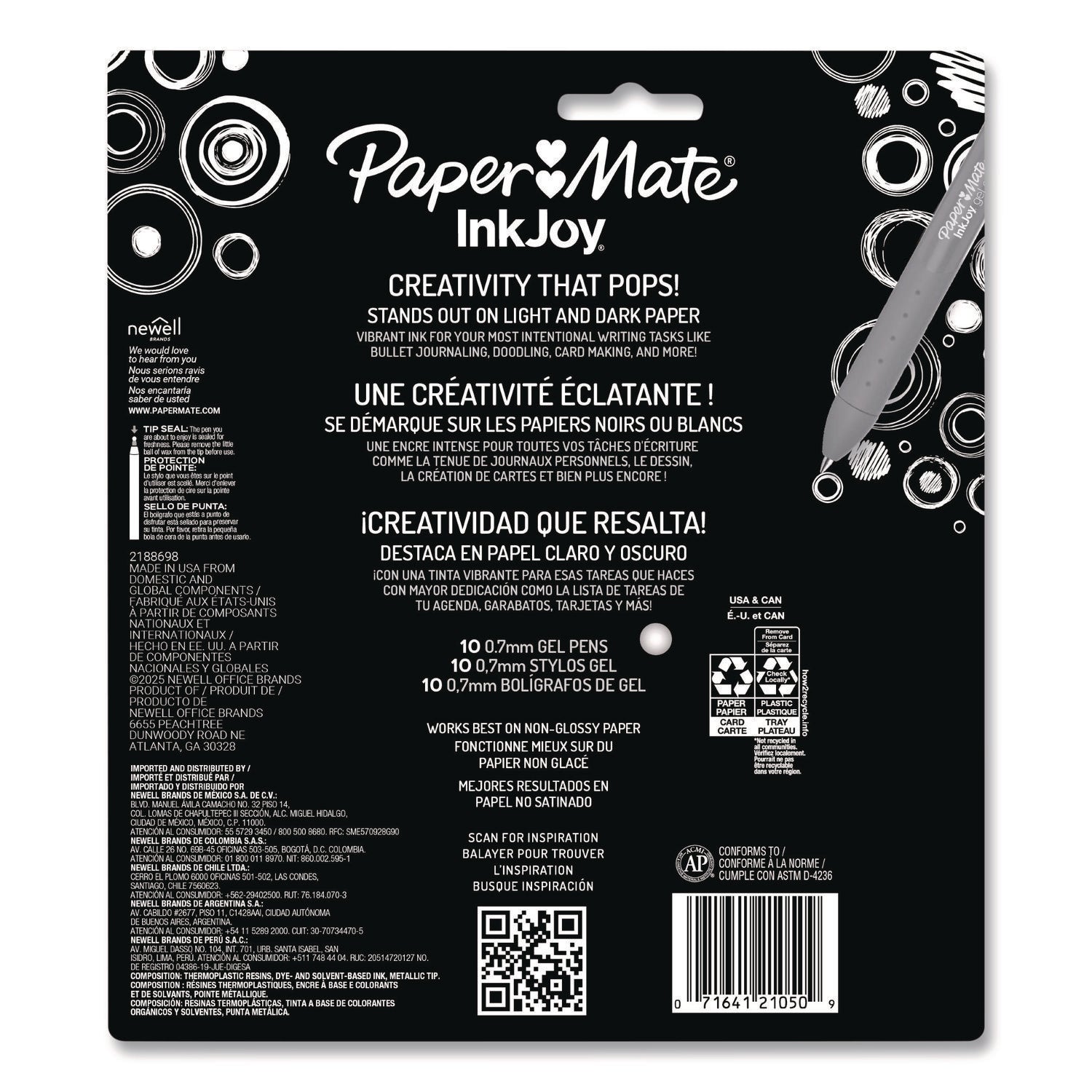 Paper Mate InkJoy Gel Pens, 0.7 mm, Assorted Ink and Barrel Colors, 10 Pack