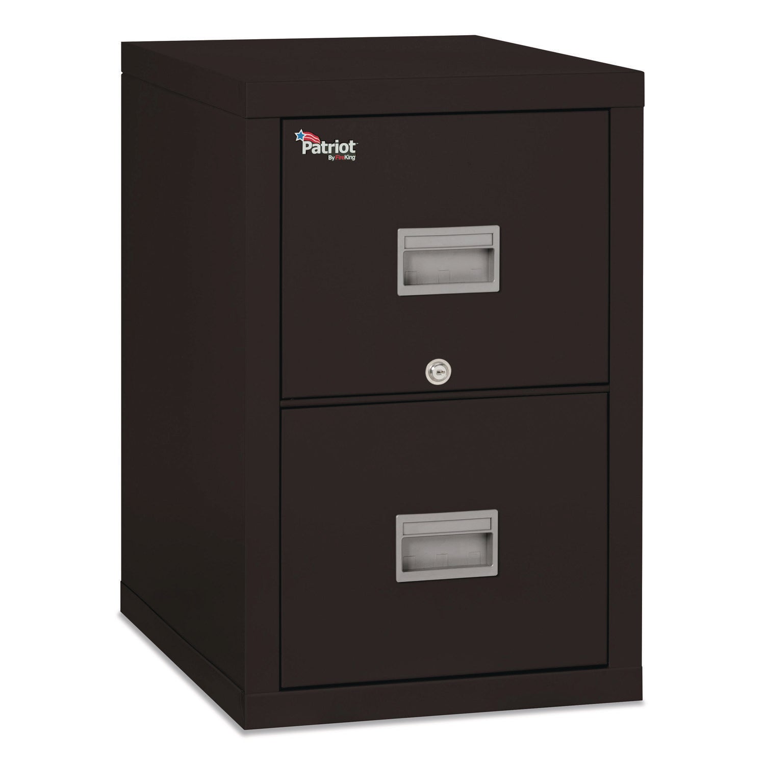 FireKing Patriot Series 2-Drawer Vertical File Cabinet, 17.7" W x 25" D x 27.7" H, Black, Steel/Gypsum, Fire Proof, Impact & Scratch Resistant, Locking Drawers, 1 Each