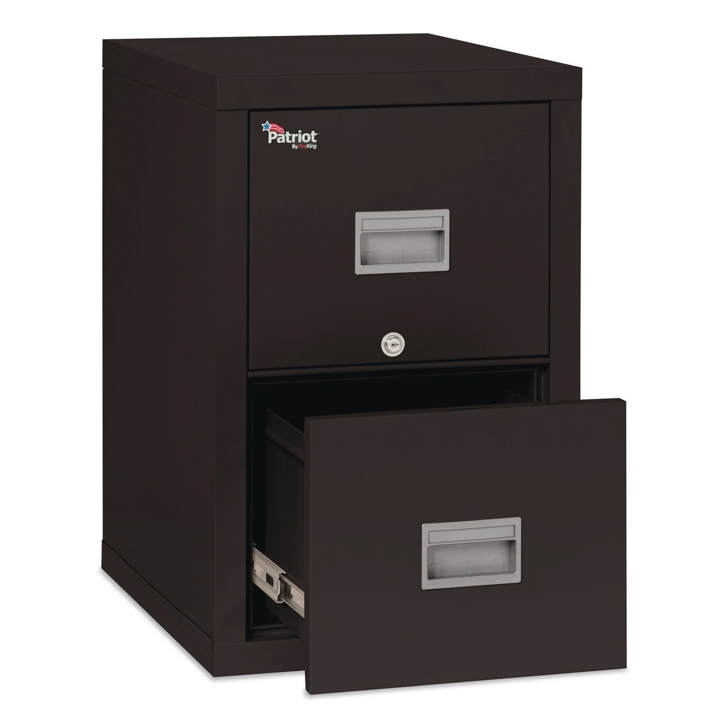 FireKing Patriot Series 2-Drawer Vertical File Cabinet, 17.7" W x 25" D x 27.7" H, Black, Steel/Gypsum, Fire Proof, Impact & Scratch Resistant, Locking Drawers, 1 Each