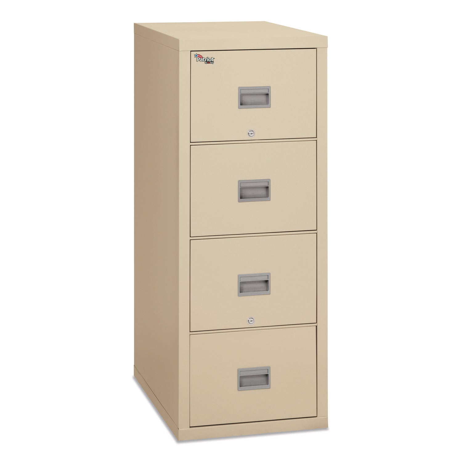 FireKing Patriot Series 4-Drawer Vertical File Cabinet, 17.7" W x 25" D x 52.8" H, Legal/Letter Size, Fire Proof, Impact & Scratch Resistant, Locking Drawers, Ball Bearing Slides, Parchment, 1 Each