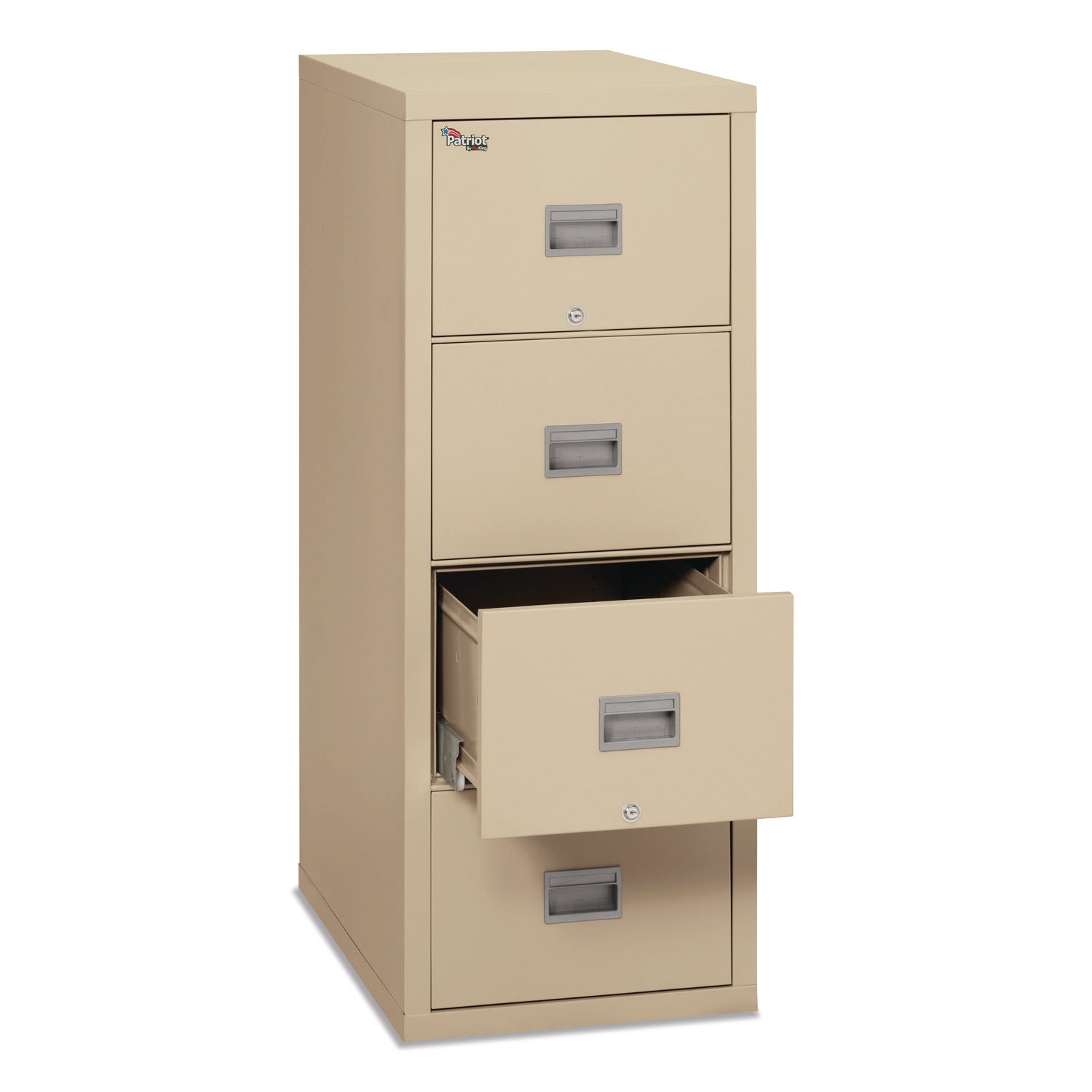 FireKing Patriot Series 4-Drawer Vertical Fire File Cabinet, Letter Size, 17.7" W x 31.6" D x 52.8" H, Parchment, 1 Each
