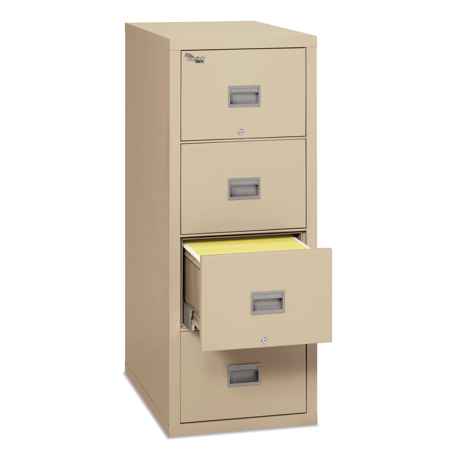 FireKing Patriot Series 4-Drawer Vertical Fire File Cabinet, Letter Size, 17.7" W x 31.6" D x 52.8" H, Parchment, 1 Each