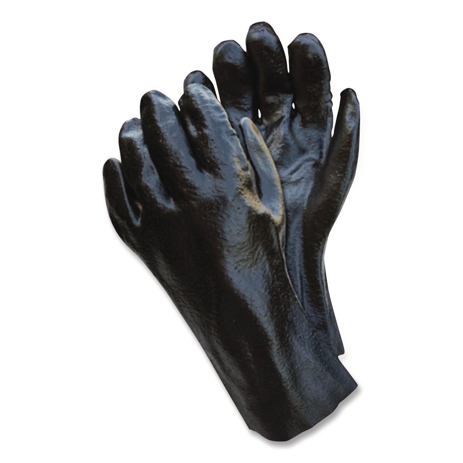 Single Dipped PVC Gloves, Smooth, Interlock Lined, 18" Long, Large, Black, 12 Pair