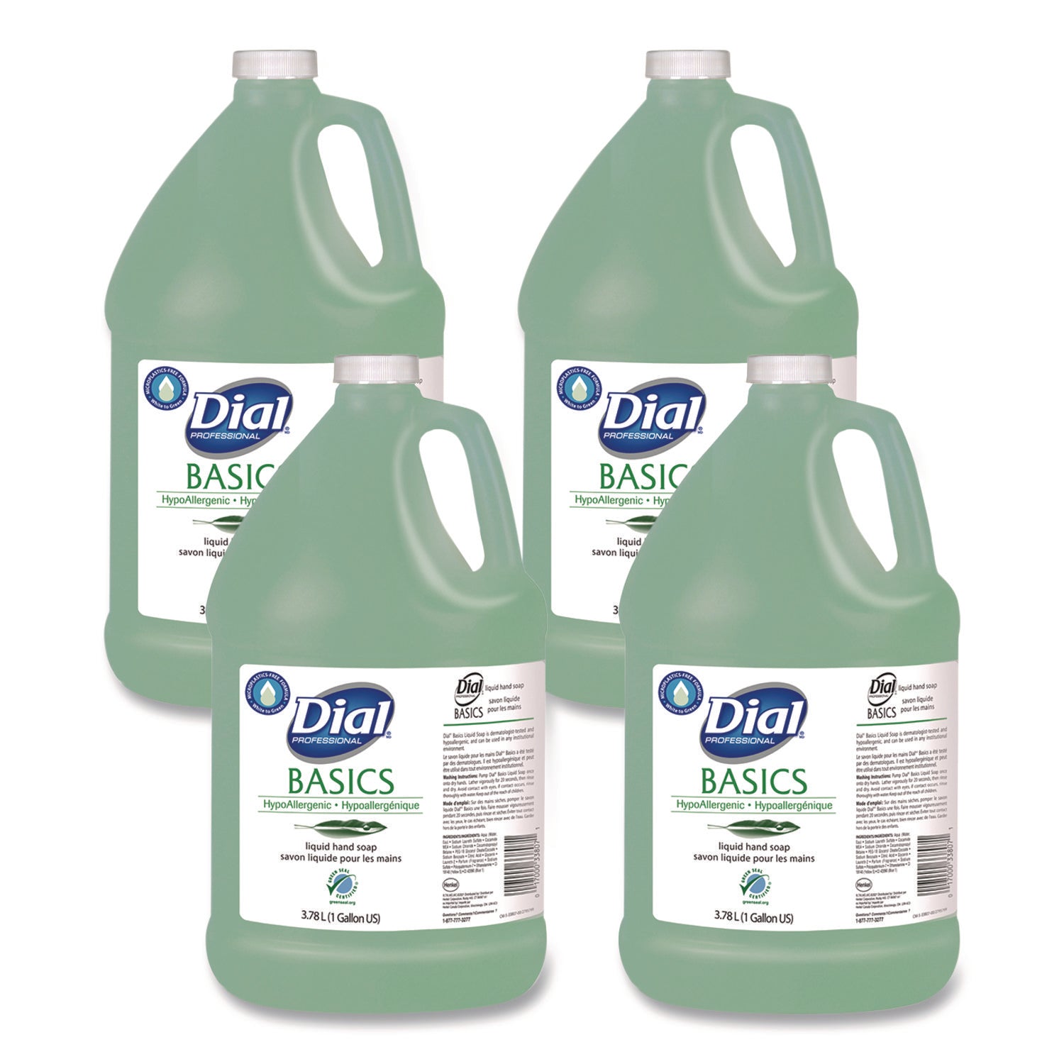 Dial Basics Liquid Hand Soap - 1 gal - Hand, Healthcare, School, Office, Restaurant, Daycare - Green - 4 / Carton