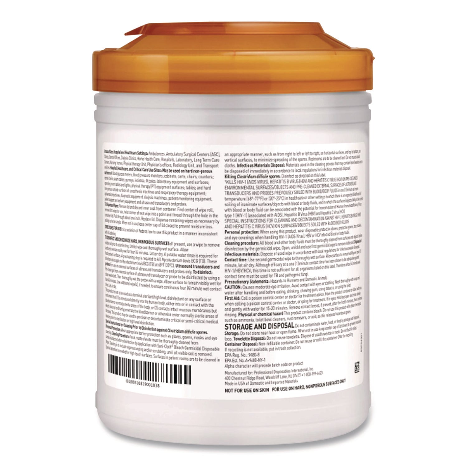 Sani-Cloth Bleach Germicidal Disposable Wipes, 1-Ply, 6 x 5, Unscented, White, 160/Canister, 12 Canisters/Carton
