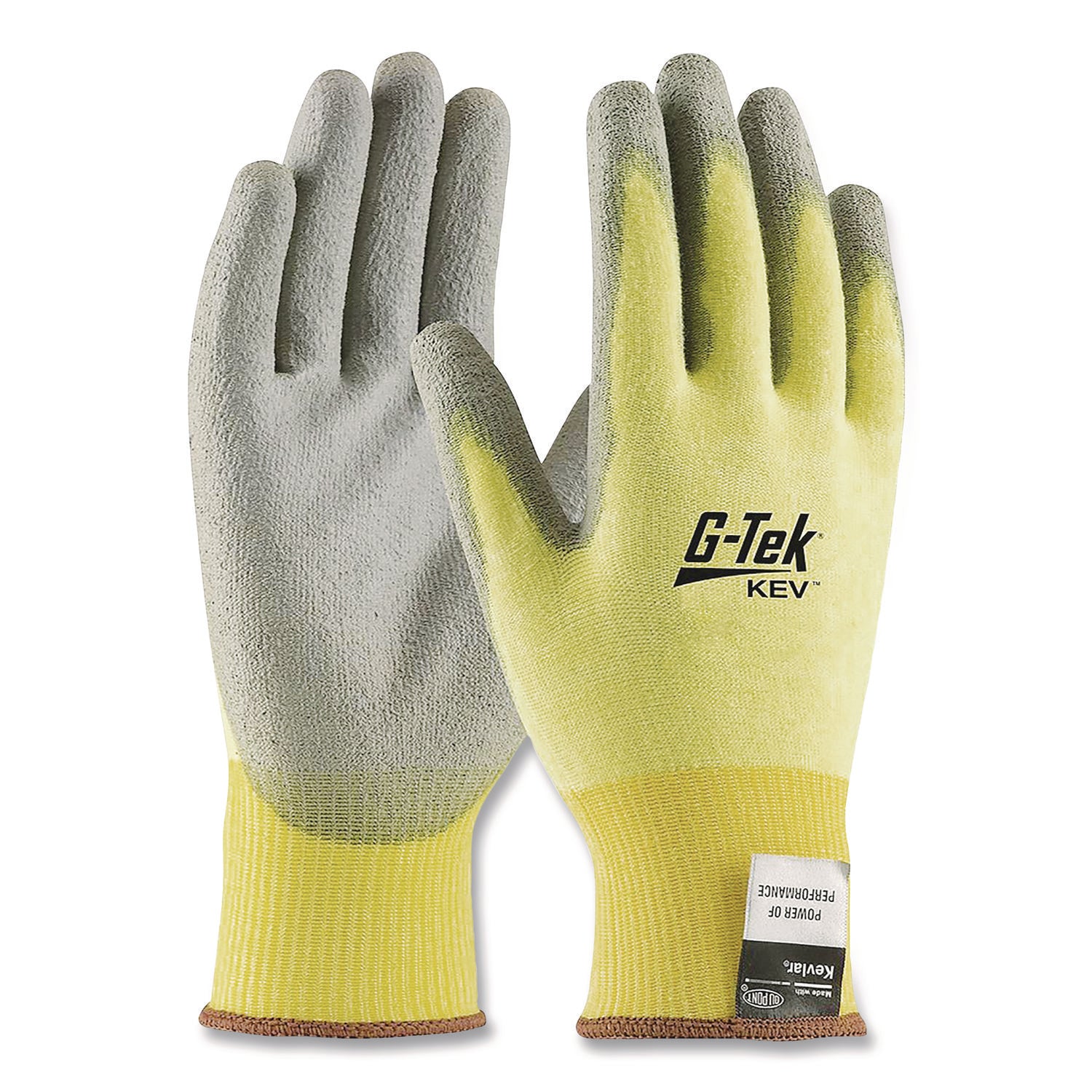 G-Tek Kev Cut-Resistant Seamless-Knit Gloves, Medium (size 8), Yellow/gray, 12 Pairs