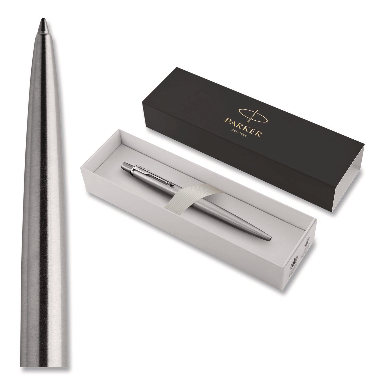 Parker Jotter Ballpoint Pen, Medium Point, Blue Ink, Refillable, Stainless Steel Barrel, 1 Each