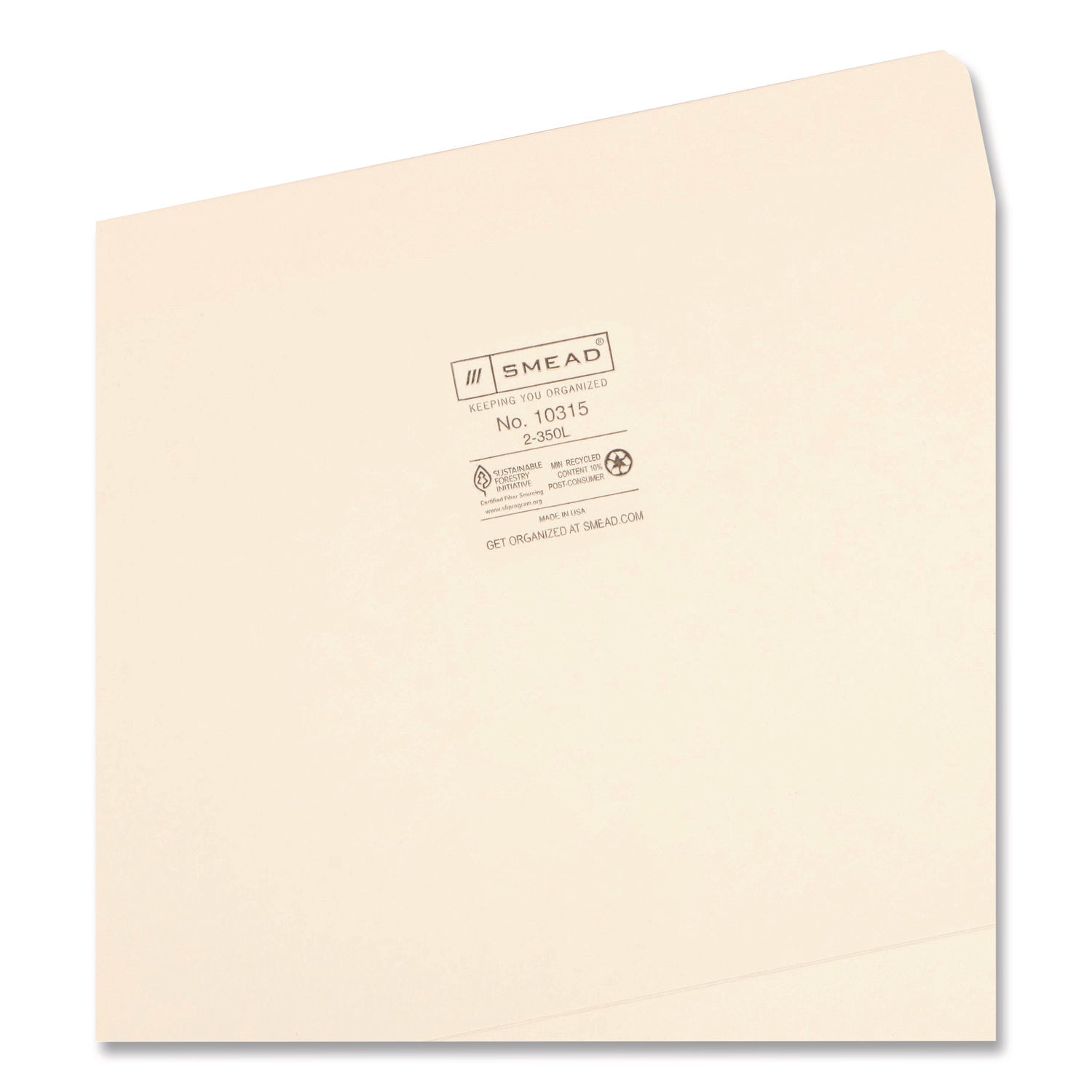 Smead Straight Tab Cut Letter Recycled Top Tab File Folder - 8 1/2" x 11" - Internal Pocket(s) - 11 pt. - 2 Plys - Manila - Reinforced, Heavyweight - 10% Recycled - 50 / Box