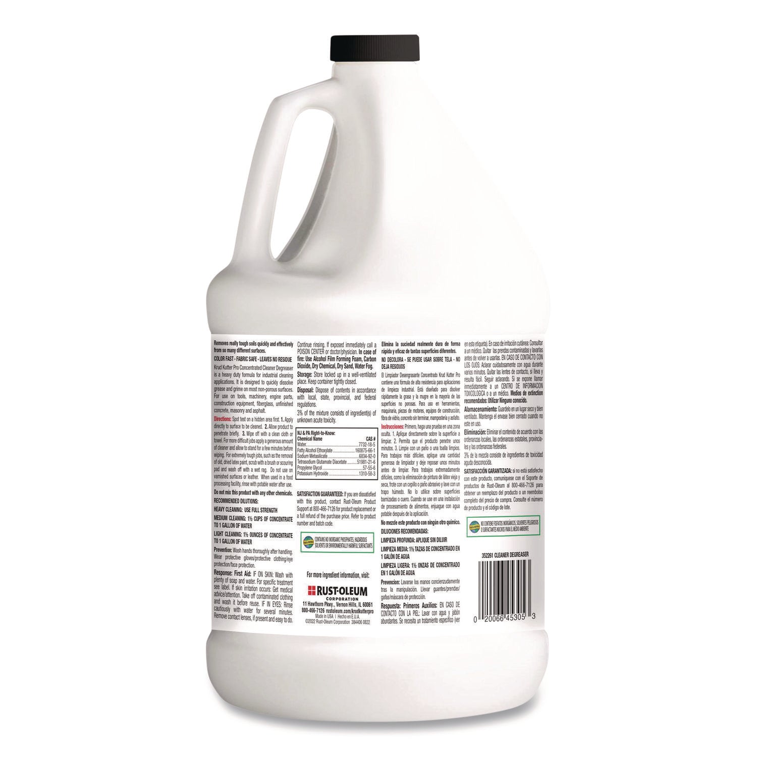 Krud Kutter Pro Cleaner Degreaser Concentrate, Heavy Duty, Chemical-Free, Residue-Free, Clear, 128 oz (8 lb), 1 Each