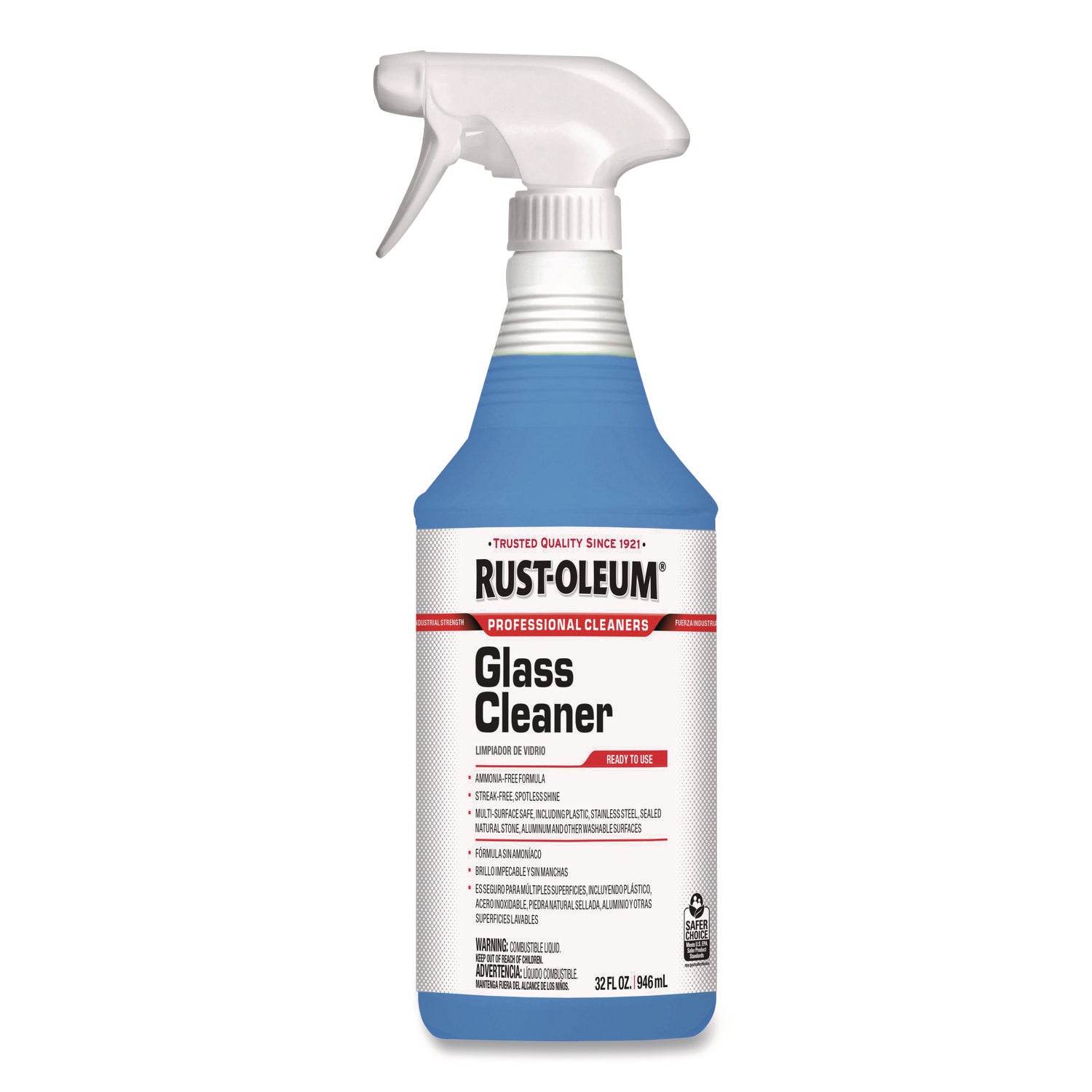 Rust-Oleum Professional Ammonia-Free Glass Cleaner, Ready-To-Use Spray, 32 fl oz (1 quart), Blue, 1 Each