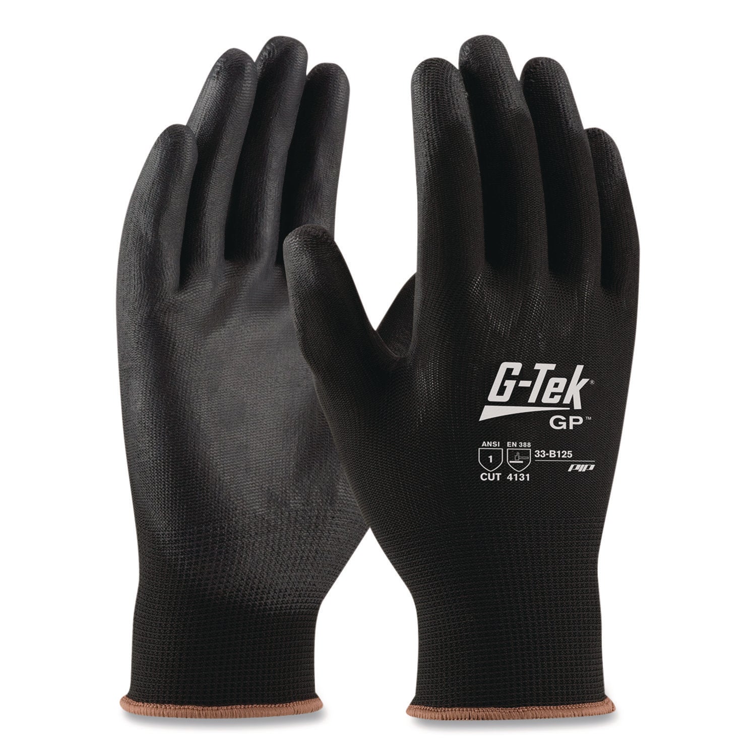 Gp Polyurethane-Coated Nylon Gloves, Large, Black, 12 Pairs