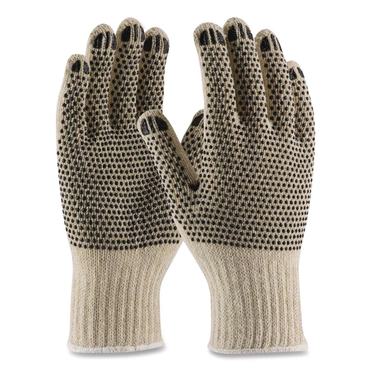 Pvc-Dotted Cotton/polyester Work Gloves, Large, Gray/black, 12 Pairs