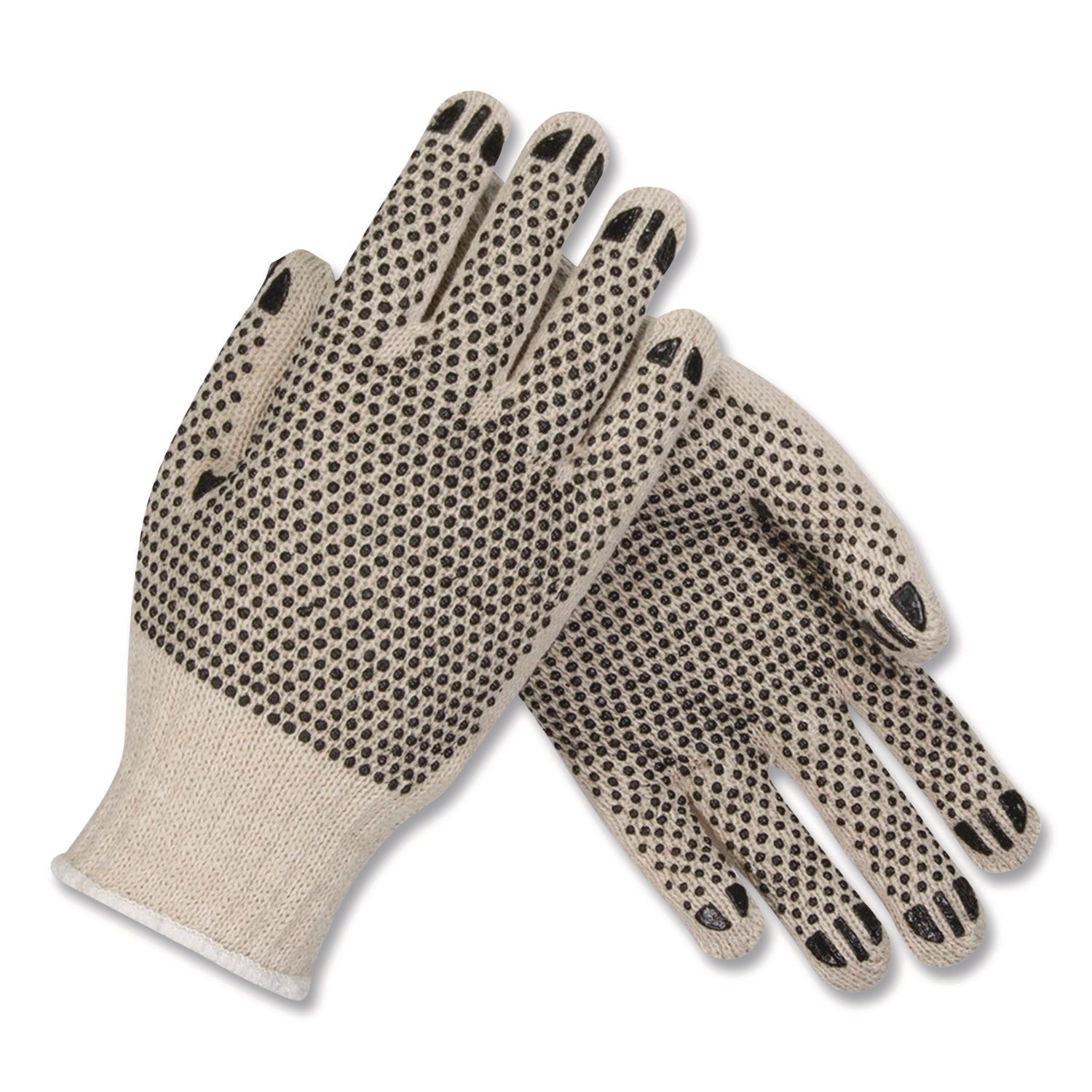 Pvc-Dotted Cotton/polyester Work Gloves, Large, Gray/black, 12 Pairs