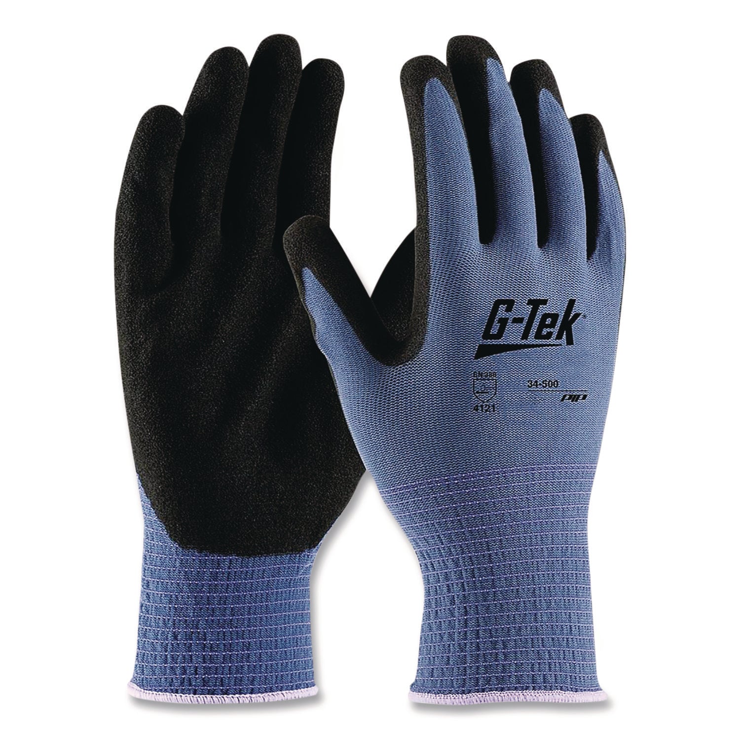 Gp Nitrile-Coated Nylon Gloves, Large, Blue/black, 12 Pairs