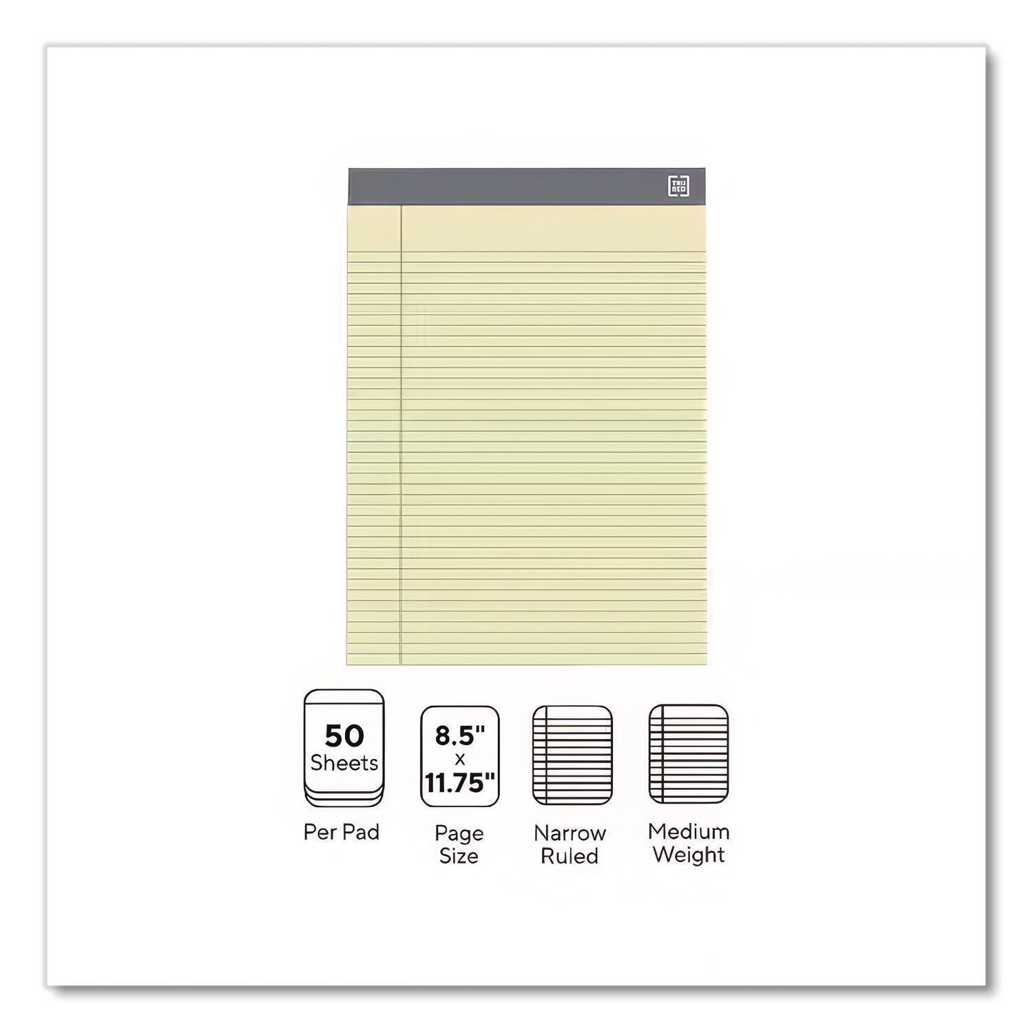 Notepads, Narrow Rule, 50 Canary-Yellow 8.5 X 11.75 Sheets, 12/pack