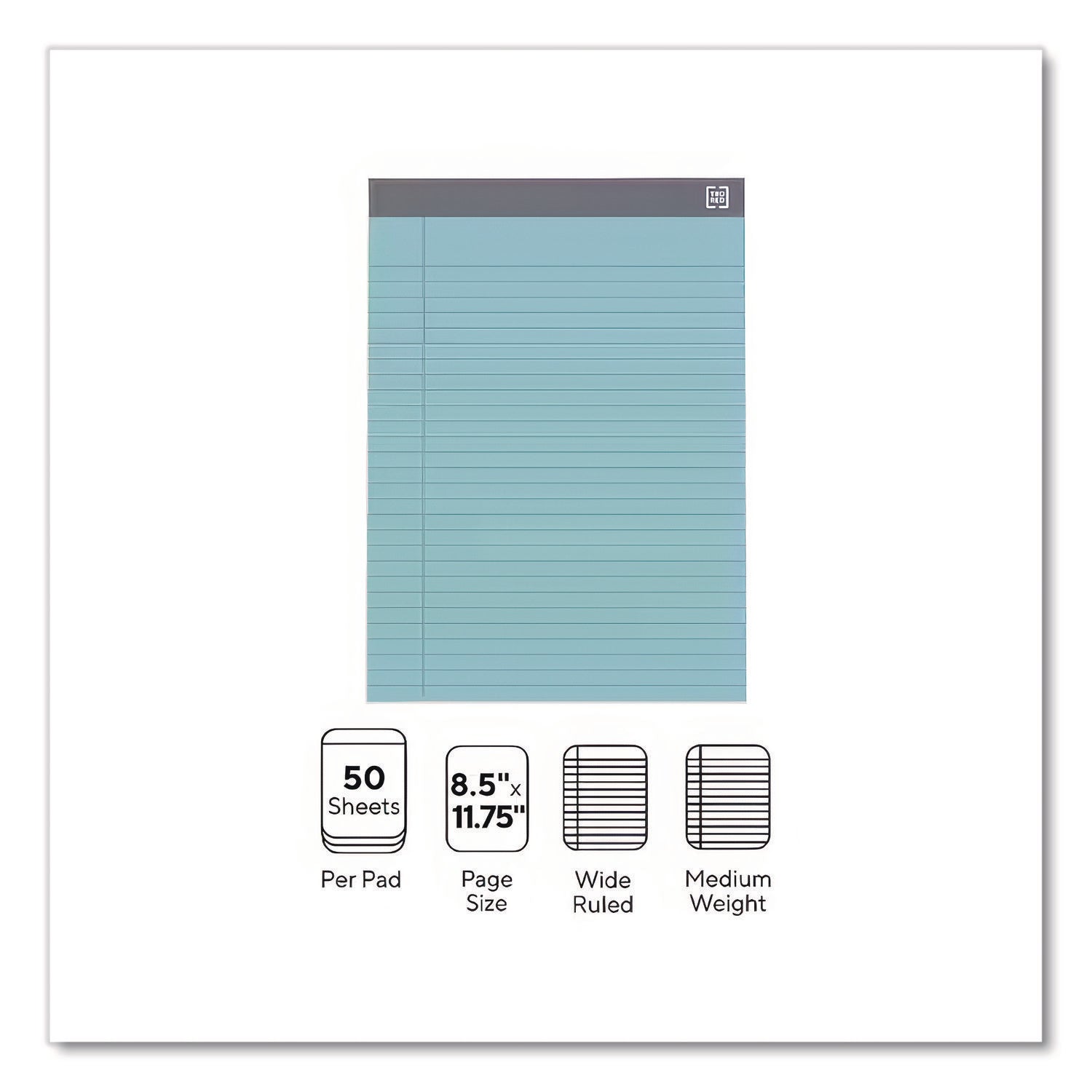 Notepads, Wide/legal Rule, 50 Assorted Pastel-Color 8.5 X 11.75 Sheets, 6/pack