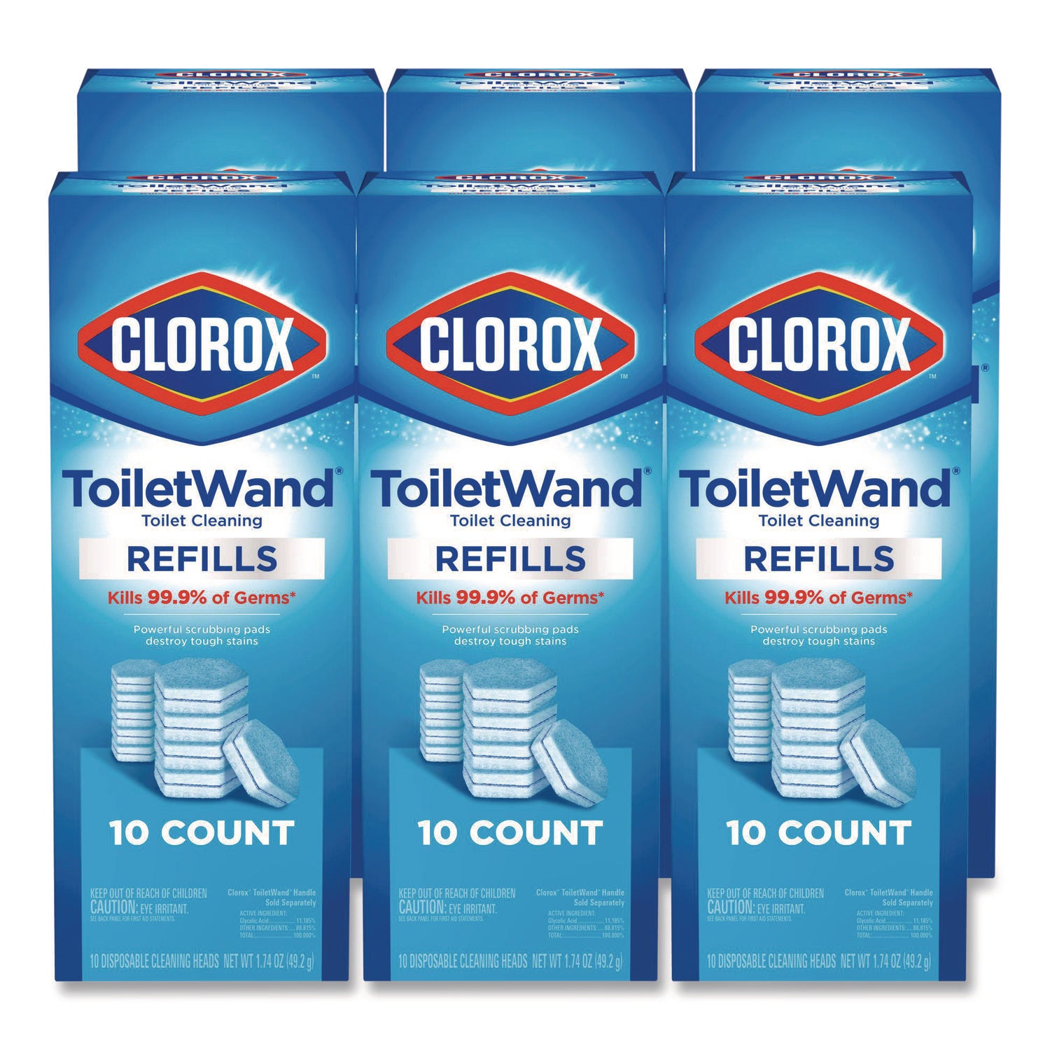 Disinfecting ToiletWand Refill Heads, Toilet Cleaning Scrubbing Pads, Blue/White, 10/Pack, 6 Packs/Carton