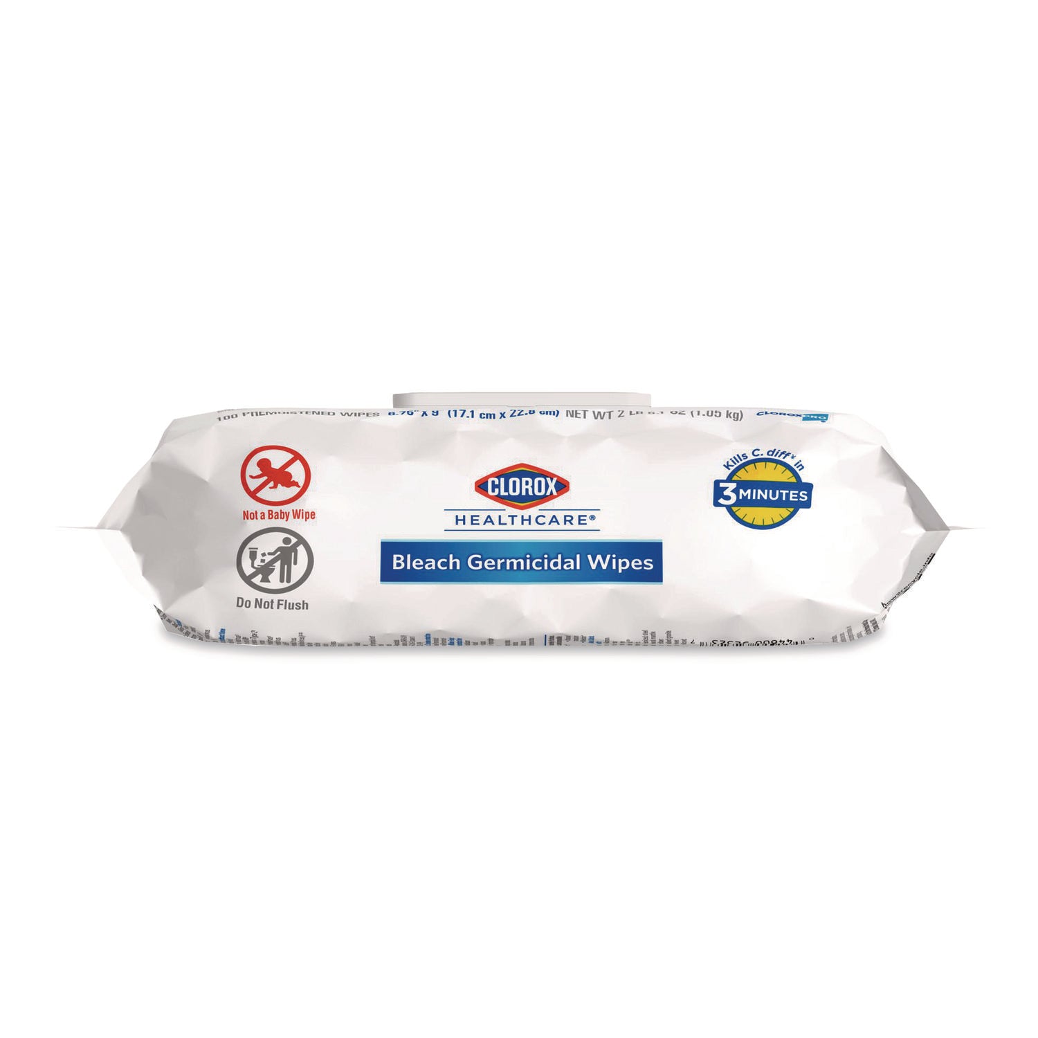 Bleach Germicidal Wipes, Disinfectant Wipes, 1-Ply, 6.75 x 9, Unscented, White, 100 Wipes/Flex-Pack, 6 Flex-Packs/Carton
