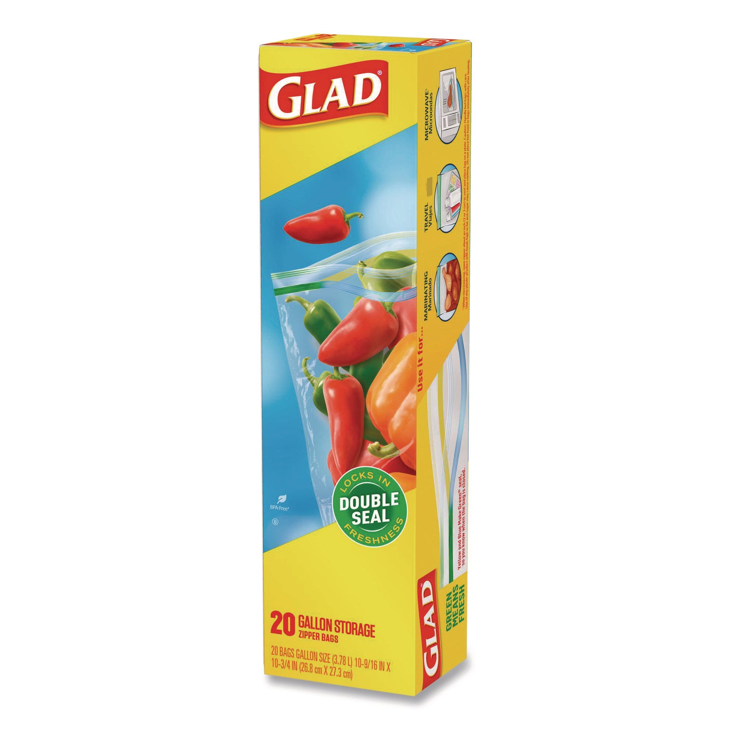 Zipper Food Storage Plastic Bags, Gallon Size, 10.75 x 10.19, Clear, 20 Bags/Box, 12 Boxes/Carton