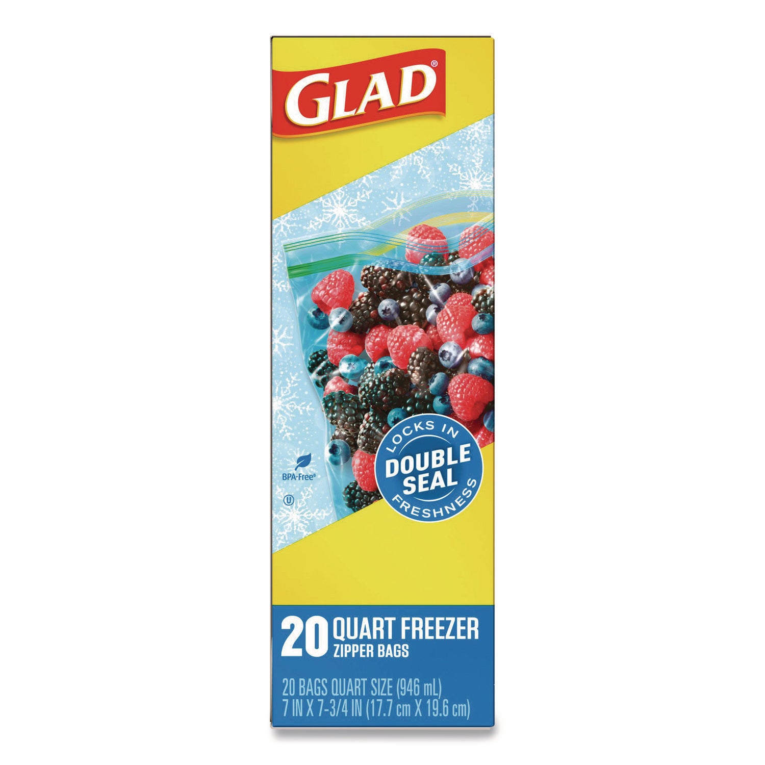 Zipper Food Storage Plastic Bags, Freezer Bags, Quart Size, 7.75 x 8.44, Clear, 20 Bags/Box, 12 Boxes/Carton