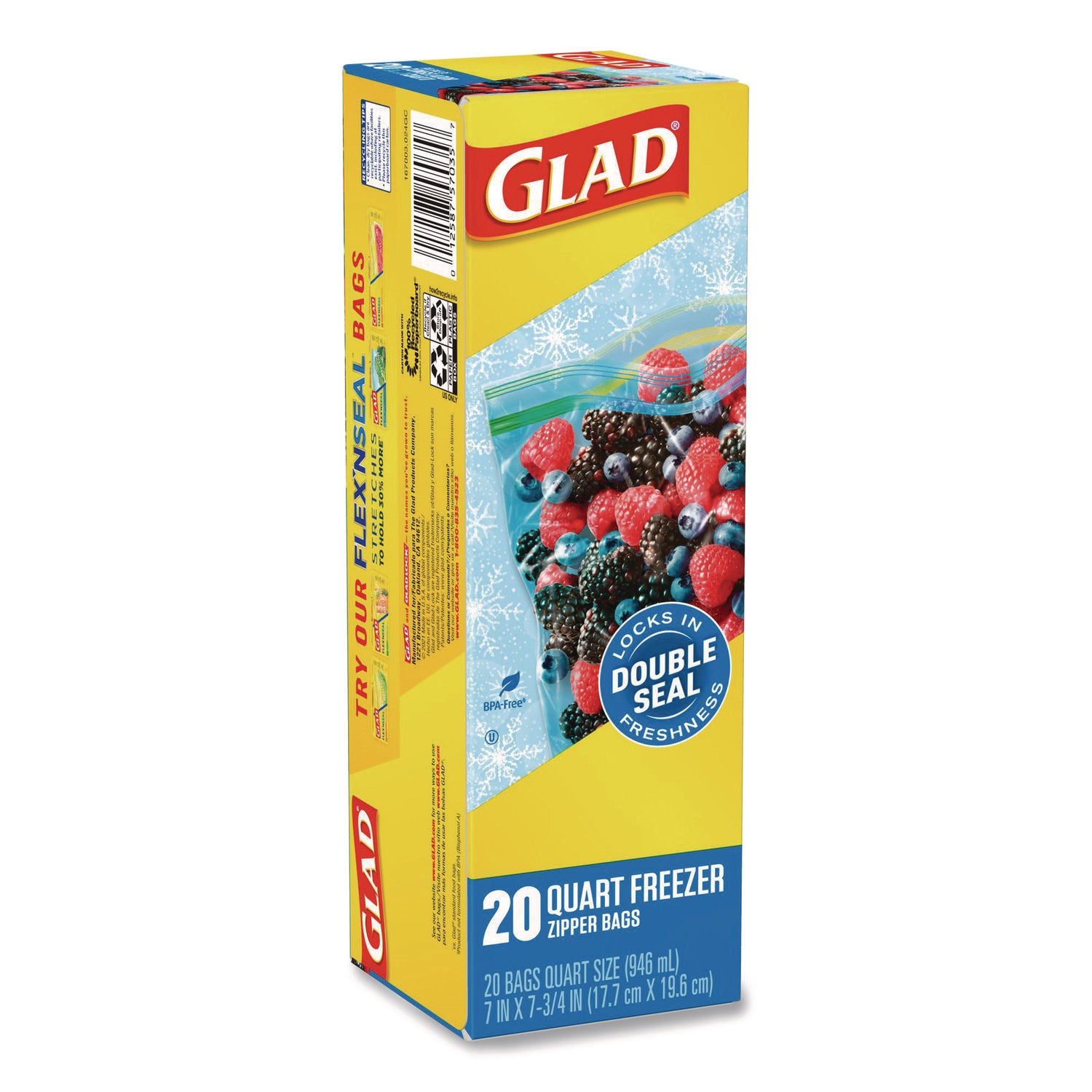 Zipper Food Storage Plastic Bags, Freezer Bags, Quart Size, 7.75 x 8.44, Clear, 20 Bags/Box, 12 Boxes/Carton