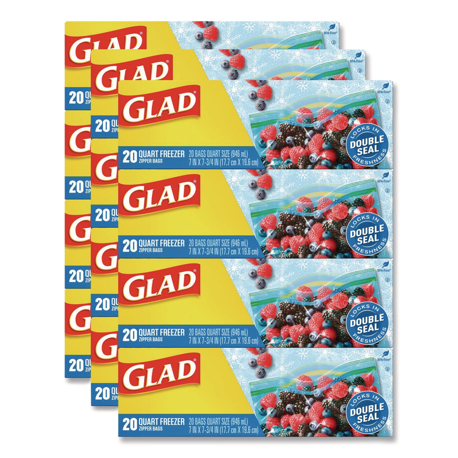 Zipper Food Storage Plastic Bags, Freezer Bags, Quart Size, 7.75 x 8.44, Clear, 20 Bags/Box, 12 Boxes/Carton