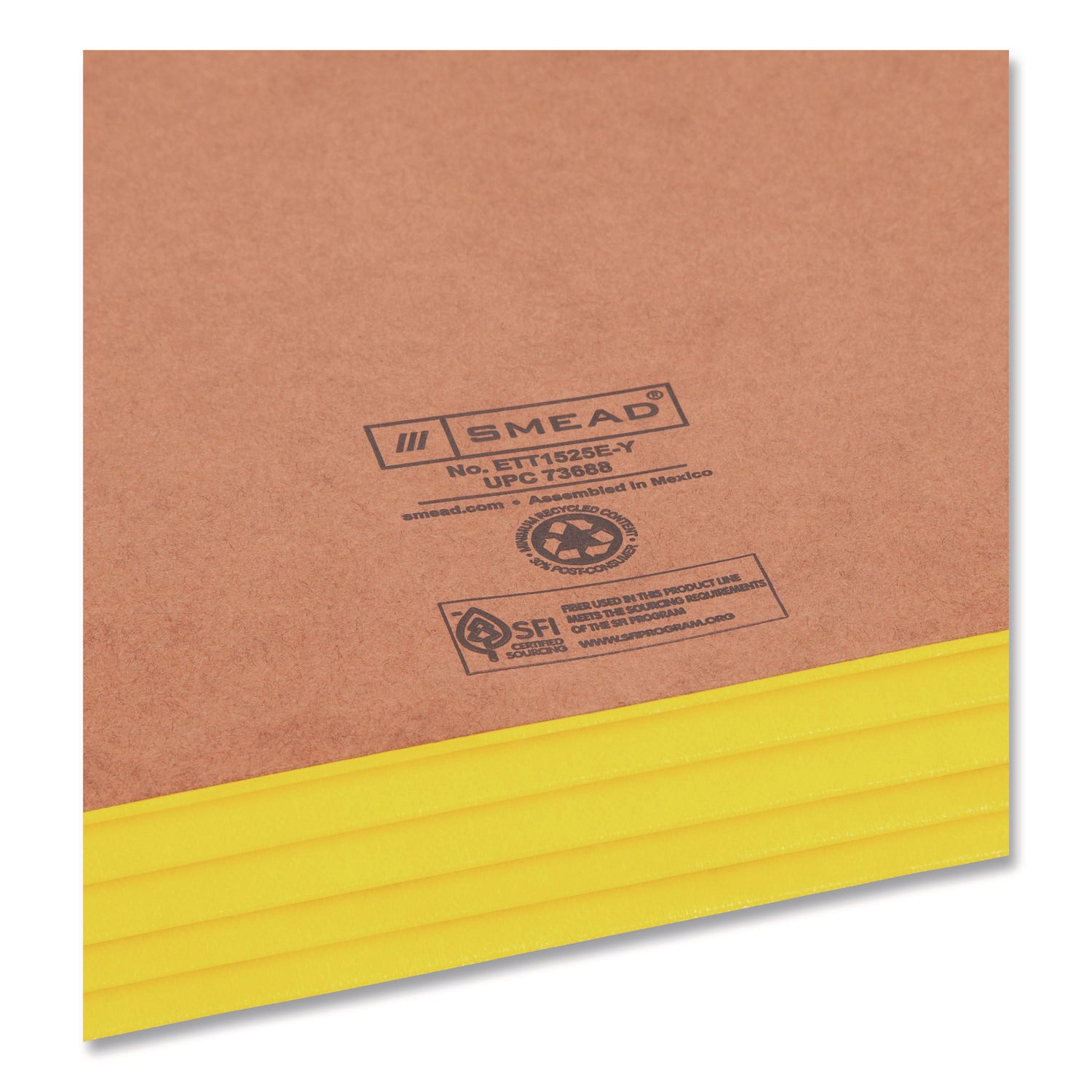 Smead Straight Tab Cut Letter Recycled File Pocket - 8 1/2" x 11" - 3 1/2" Expansion - 1 Pocket(s) - End Tab Location - 2 Plys - Redrope - Yellow - 30% Recycled - 10 / Box