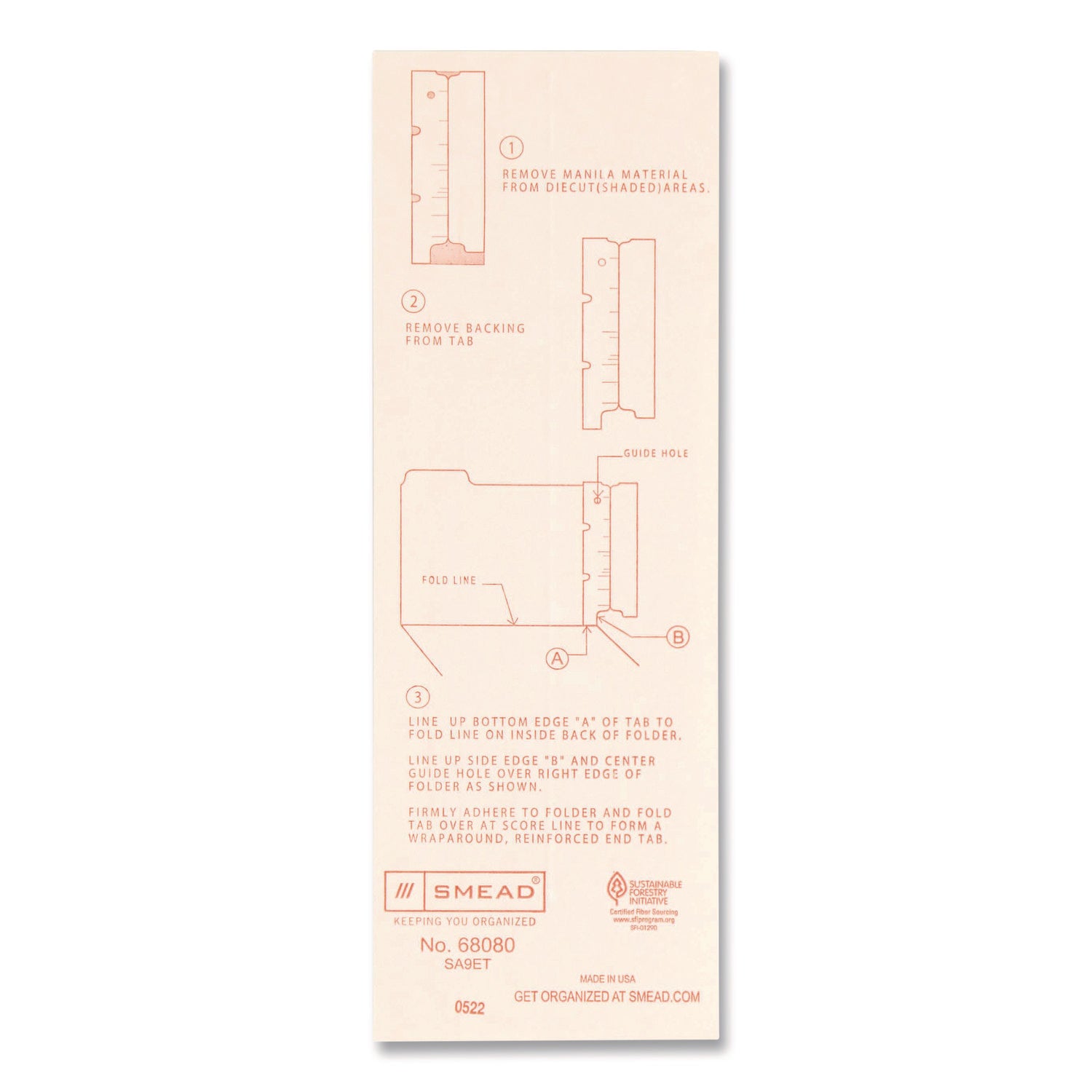 Smead Self-Adhesive End Tab Converters - End Tab(s) - 8" Tab Height - Letter/Legal - Permanent - Manila Tab(s) - 10% Recycled - 500 / Box
