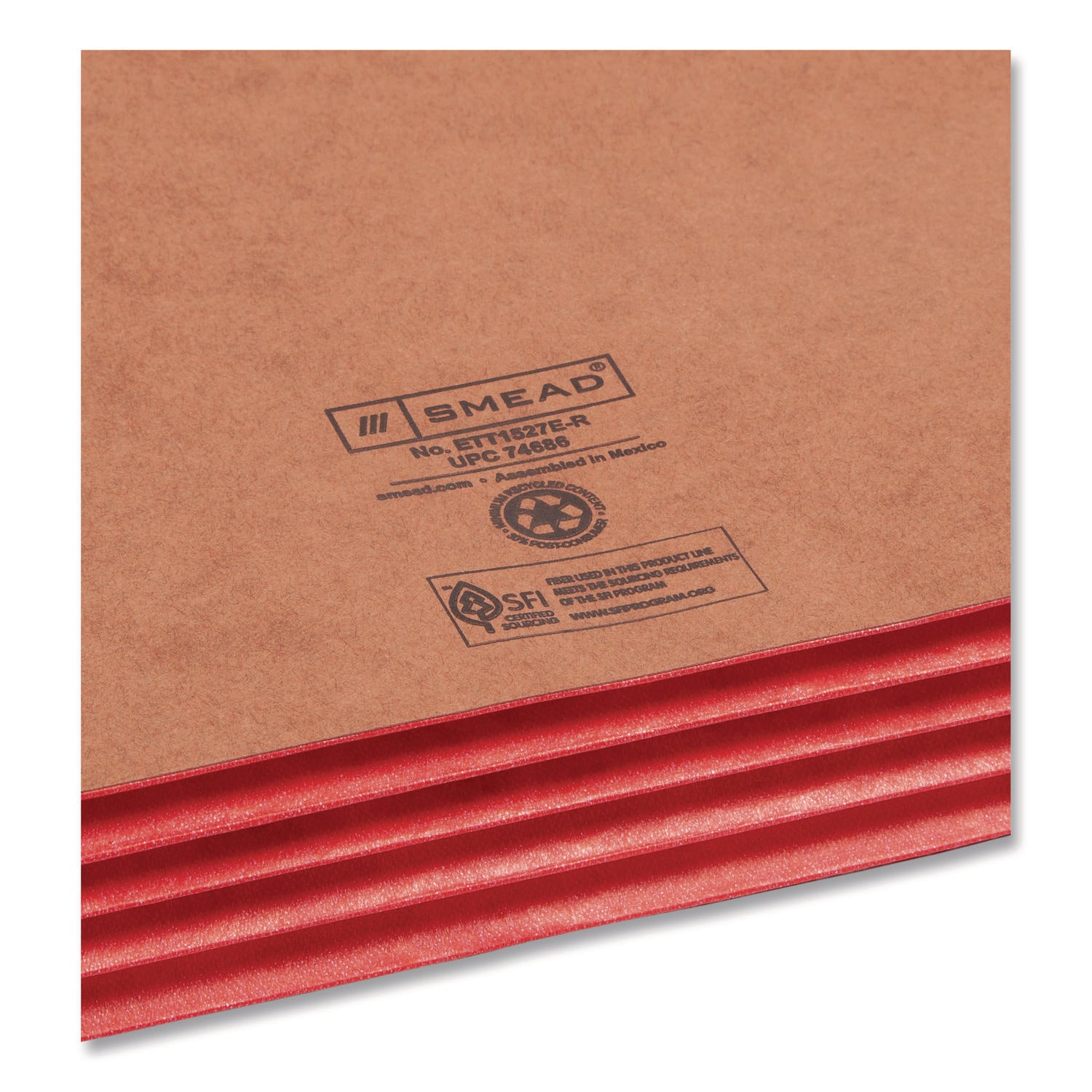 Smead TUFF Pocket Straight Tab Cut Legal Recycled File Pocket - 8 1/2" x 14" - 3 1/2" Expansion - 1 Pocket(s) - End Tab Location - Top Tab Position - 12.5 pt. - 2 Plys - Redrope - Red - Tear Resistant - 30% Recycled - 10 / Box