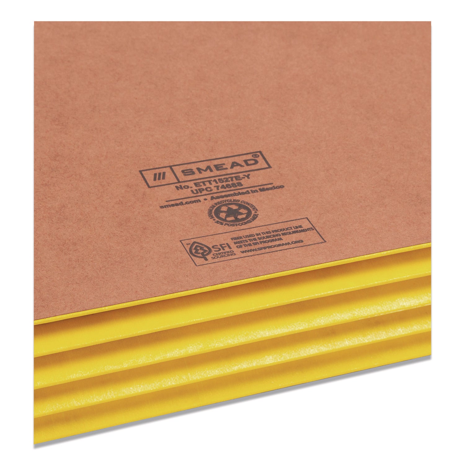 Smead TUFF Pocket Straight Tab Cut Legal Recycled File Pocket - 8 1/2" x 14" - 3 1/2" Expansion - 1 Pocket(s) - Top Tab Location - 12.5 pt. - 2 Plys - Redrope - Yellow - Tear Resistant - 30% Recycled - 1 / Pack
