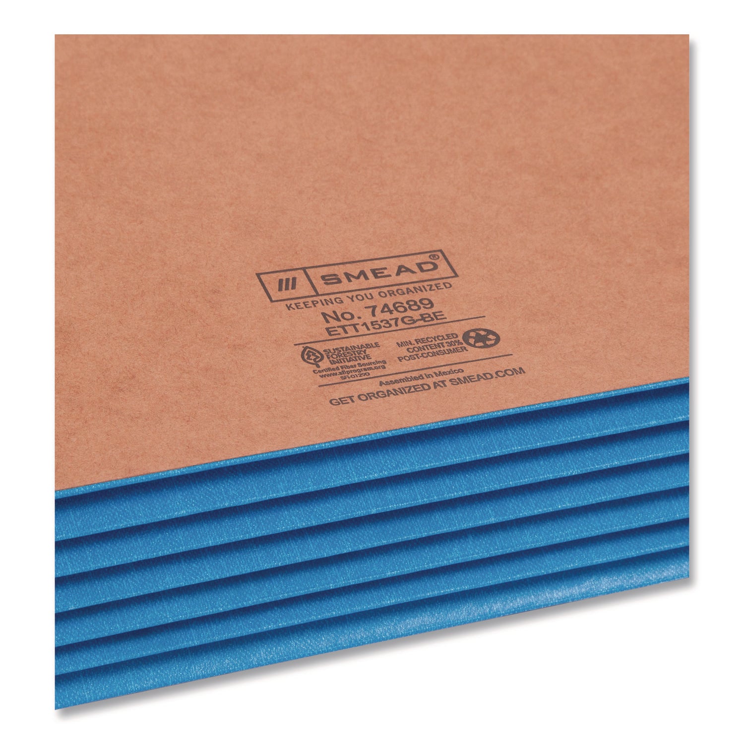 Smead Straight Tab Cut Legal Recycled File Pocket - 8 1/2" x 14" - 5 1/4" Expansion - 12.5 pt. - 2 Plys - Redrope - Blue - Embossed - 30% Recycled - 10 / Box