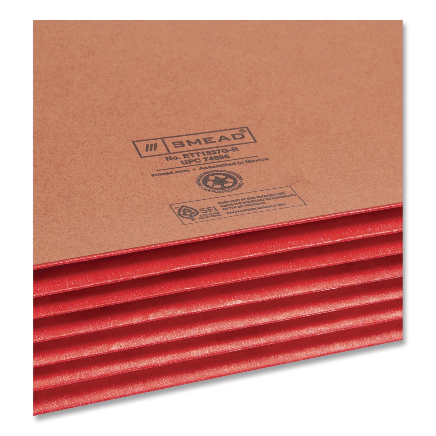 Smead TUFF Pocket Straight Tab Cut Legal Recycled File Pocket - 8 1/2" x 14" - 5 1/4" Expansion - 12.5 pt. - 2 Plys - Tyvek, Redrope - Red - Embossed - 30% Recycled - 10 / Box