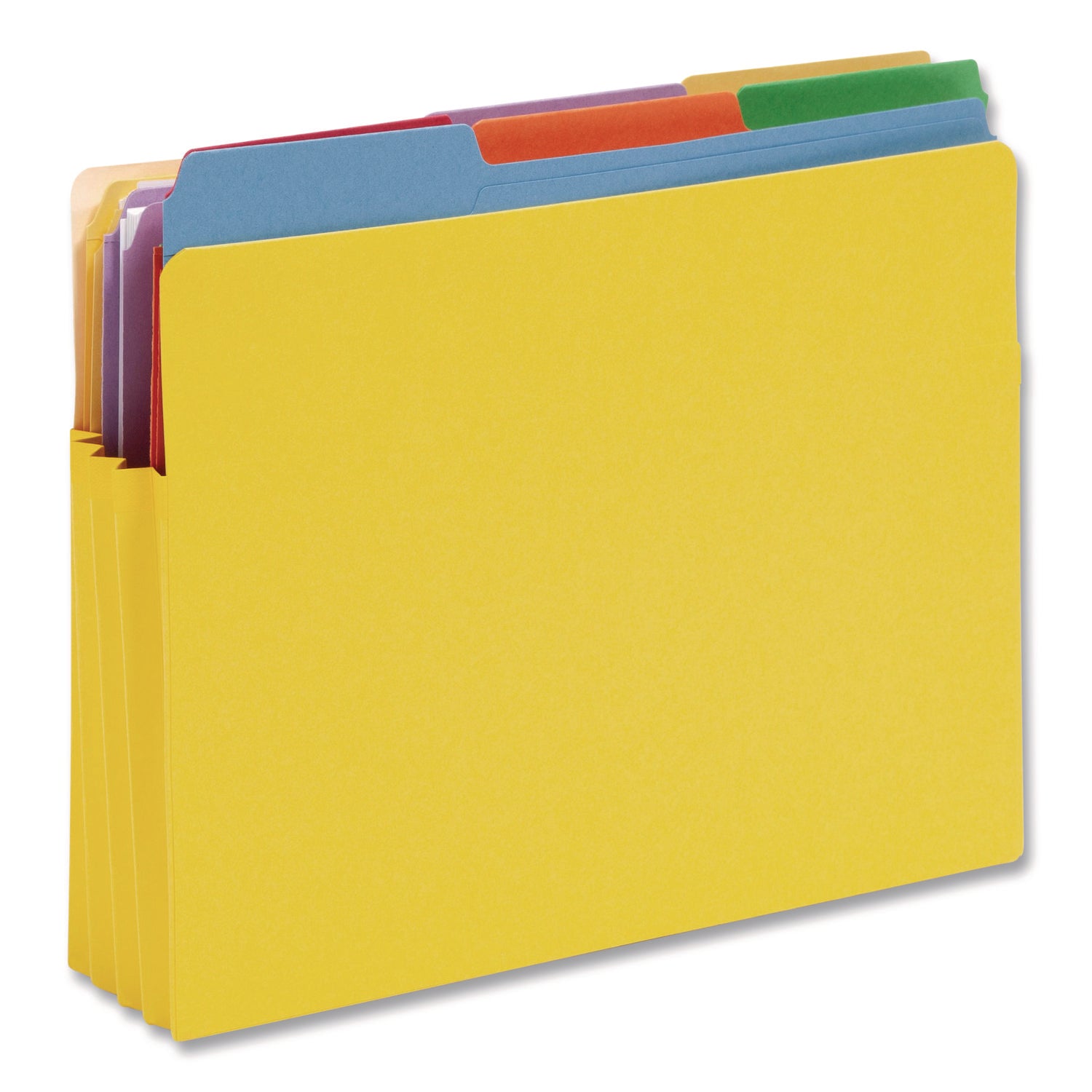 Smead Straight Tab Cut Letter Recycled File Pocket - 8 1/2" x 11" - 3 1/2" Expansion - Card Stock - Yellow, Green, Red, Blue, Redrope - Tear Resistant - 10% Recycled - 5 / Pack