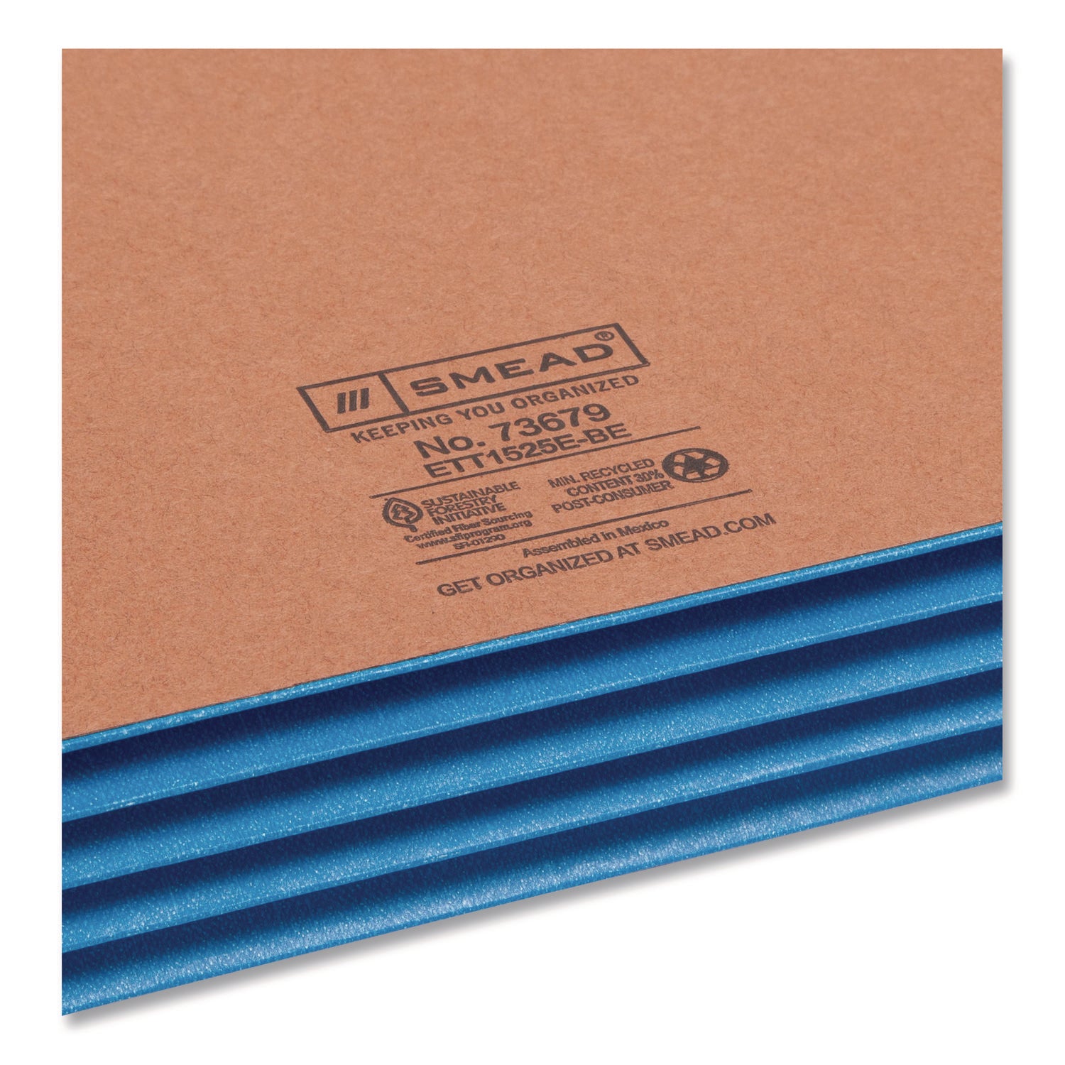 Smead Straight Tab Cut Letter Recycled File Pocket - 8 1/2" x 11" - 3 1/2" Expansion - 1 Pocket(s) - Top Tab Location - 12.5 pt. - 2 Plys - Blue - 30% Recycled - 10 / Box