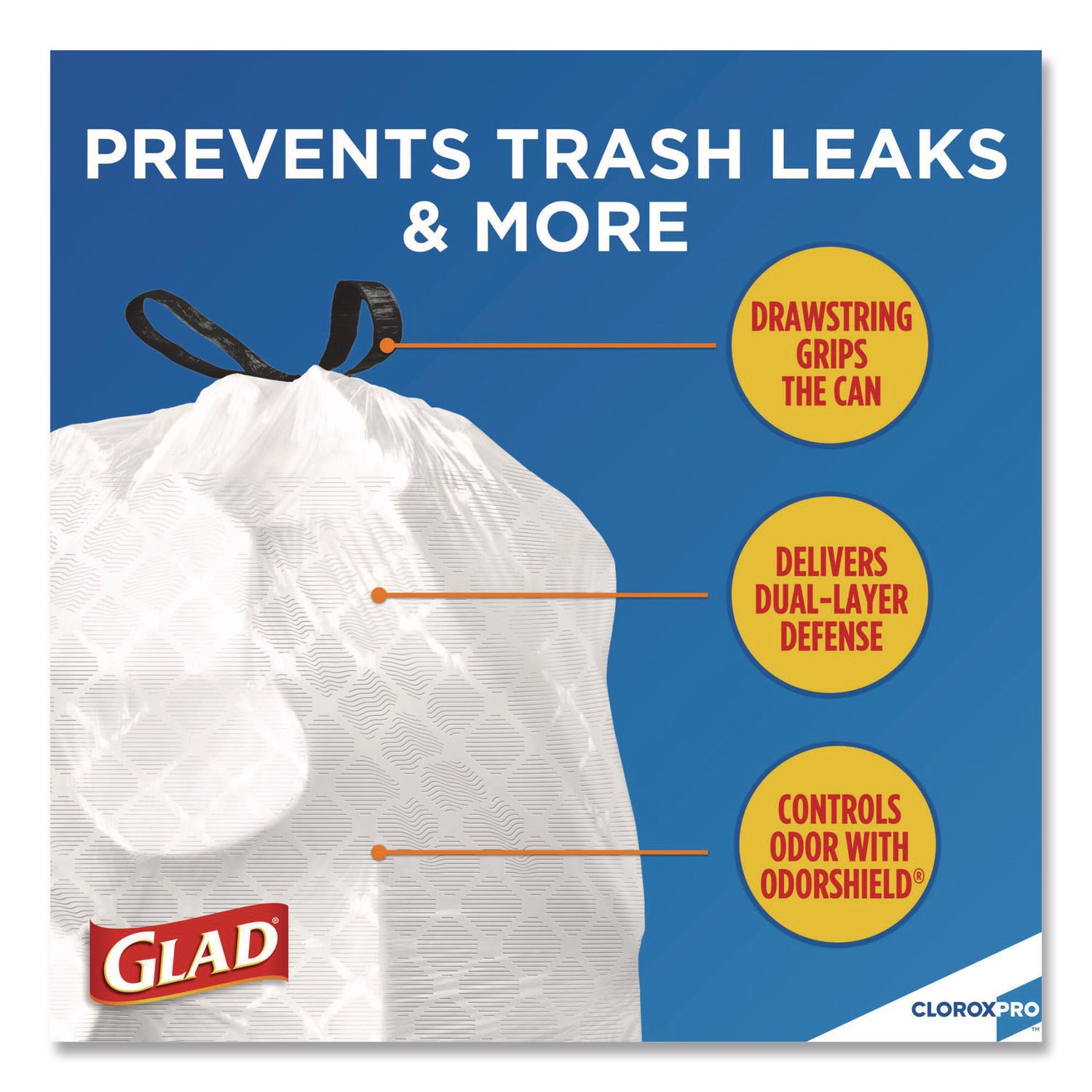 CloroxPro ForceFlex Tall Kitchen Drawstring Trash Bags, 13 gal, 24 x 27.38, Gray, 100 Bags/Box, 4 Boxes/Carton
