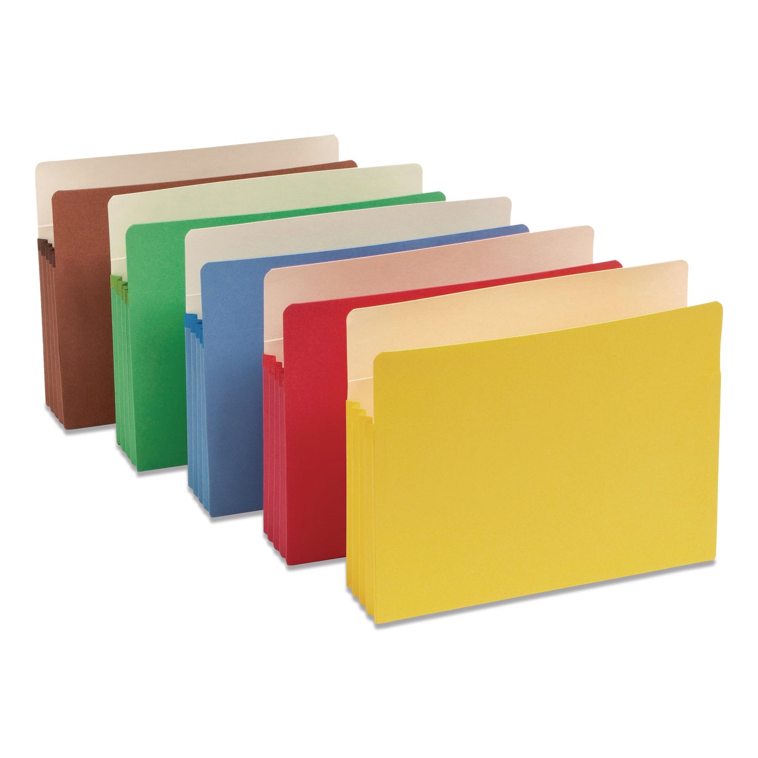 Smead Straight Tab Cut Letter Recycled File Pocket - 8 1/2" x 11" - 3 1/2" Expansion - Card Stock - Yellow, Green, Red, Blue, Redrope - Tear Resistant - 10% Recycled - 5 / Pack