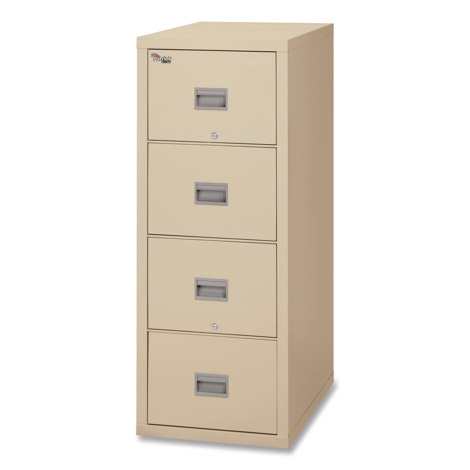 FireKing Patriot Series 4-Drawer Vertical File Cabinet, 17.7" W x 25" D x 52.8" H, Legal/Letter Size, Fire Proof, Impact & Scratch Resistant, Locking Drawers, Ball Bearing Slides, Parchment, 1 Each