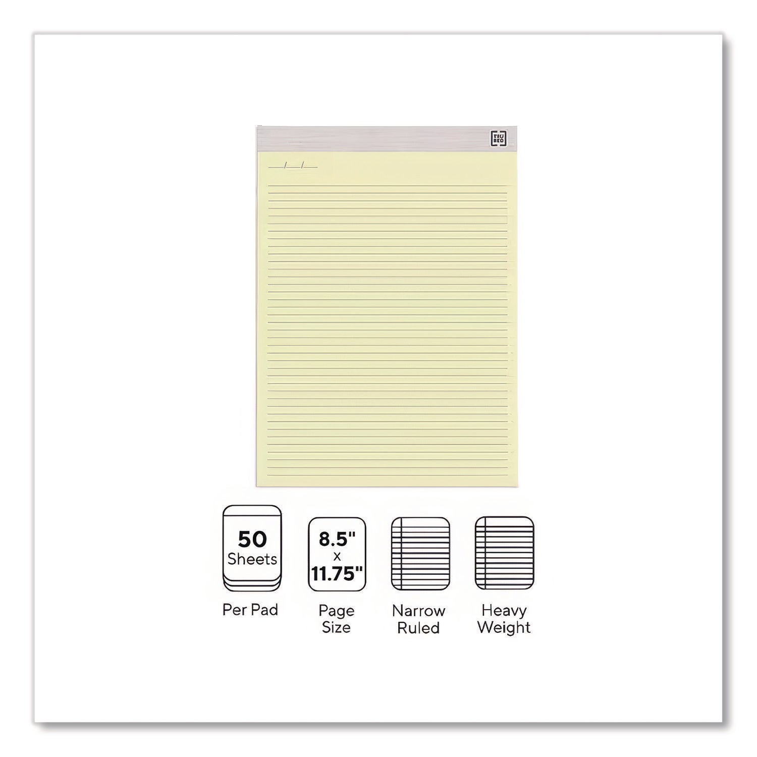 Notepads, Narrow Rule, 50 Canary-Yellow 8.5 X 11.75 Sheets, 12/pack