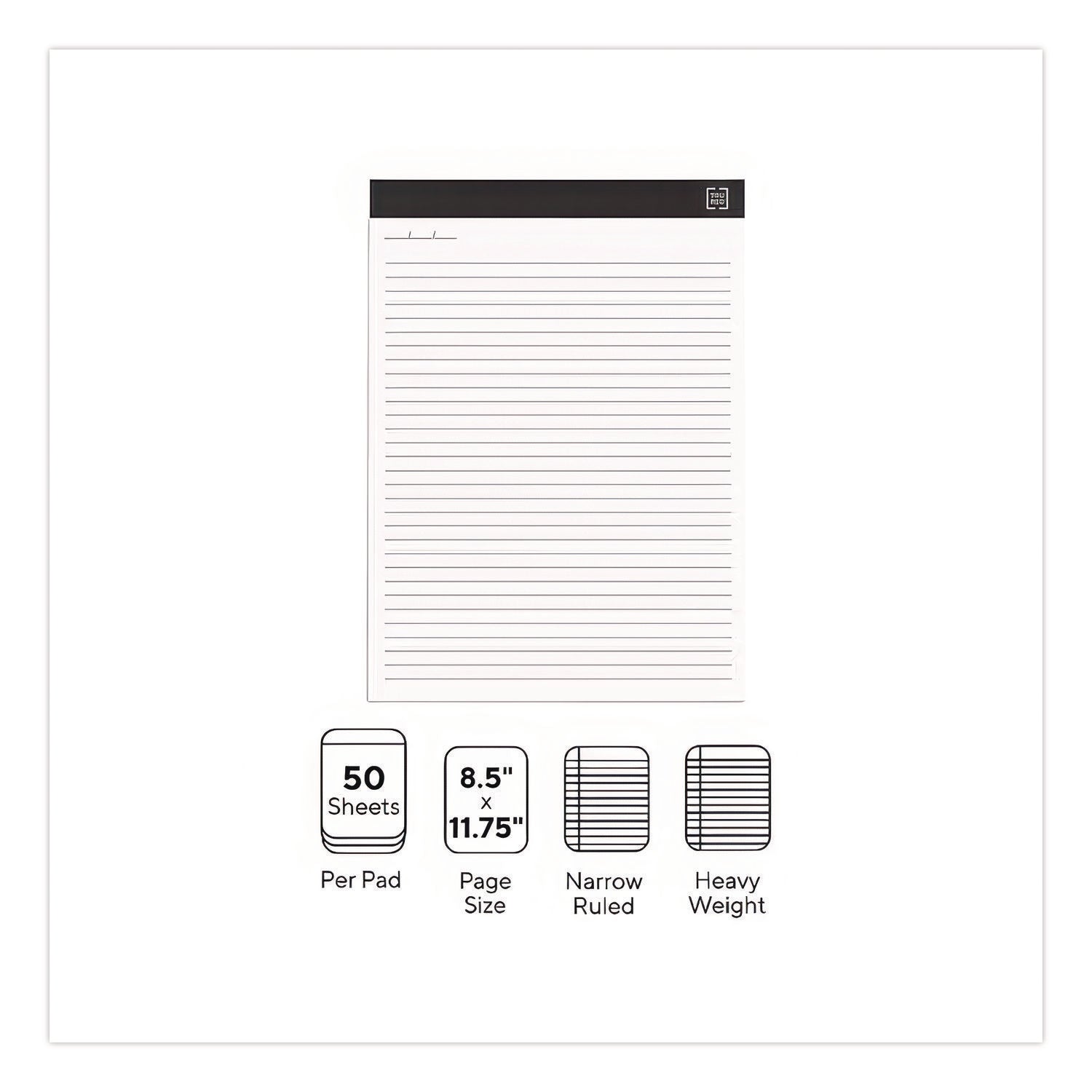 Notepads, Narrow Rule, 50 White 8.5 X 11.75 Sheets, 12/pack