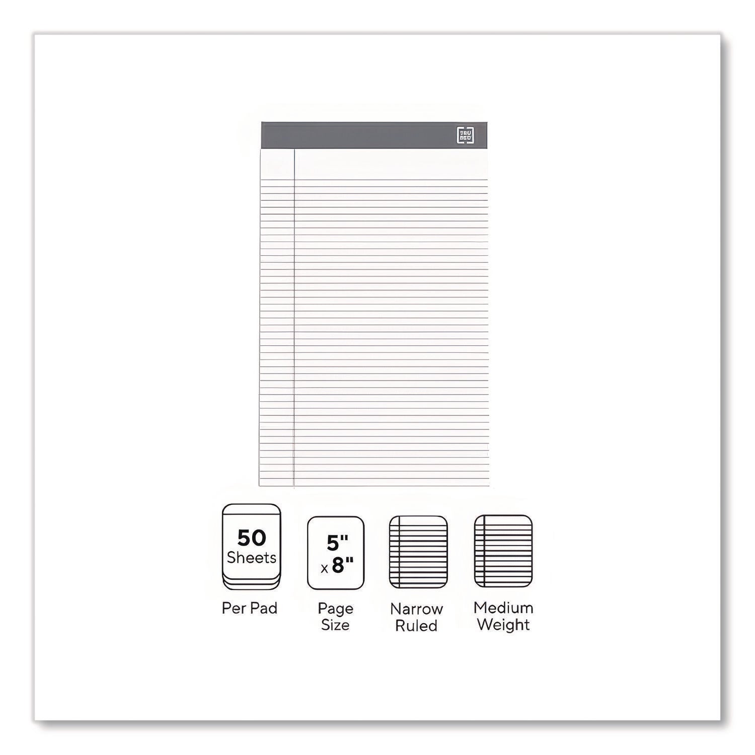 Notepads, Narrow Rule, 50 White 5 X 8 Sheets, 12/pack