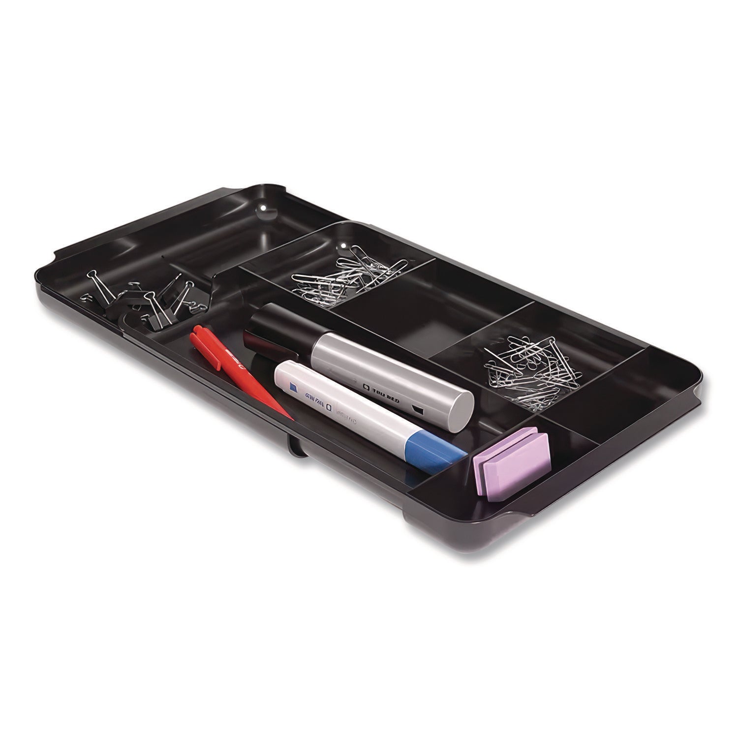 Seven-Compartment Expandable Plastic Drawer Organizer, 12.8 X 8.5 X 1.34, Black