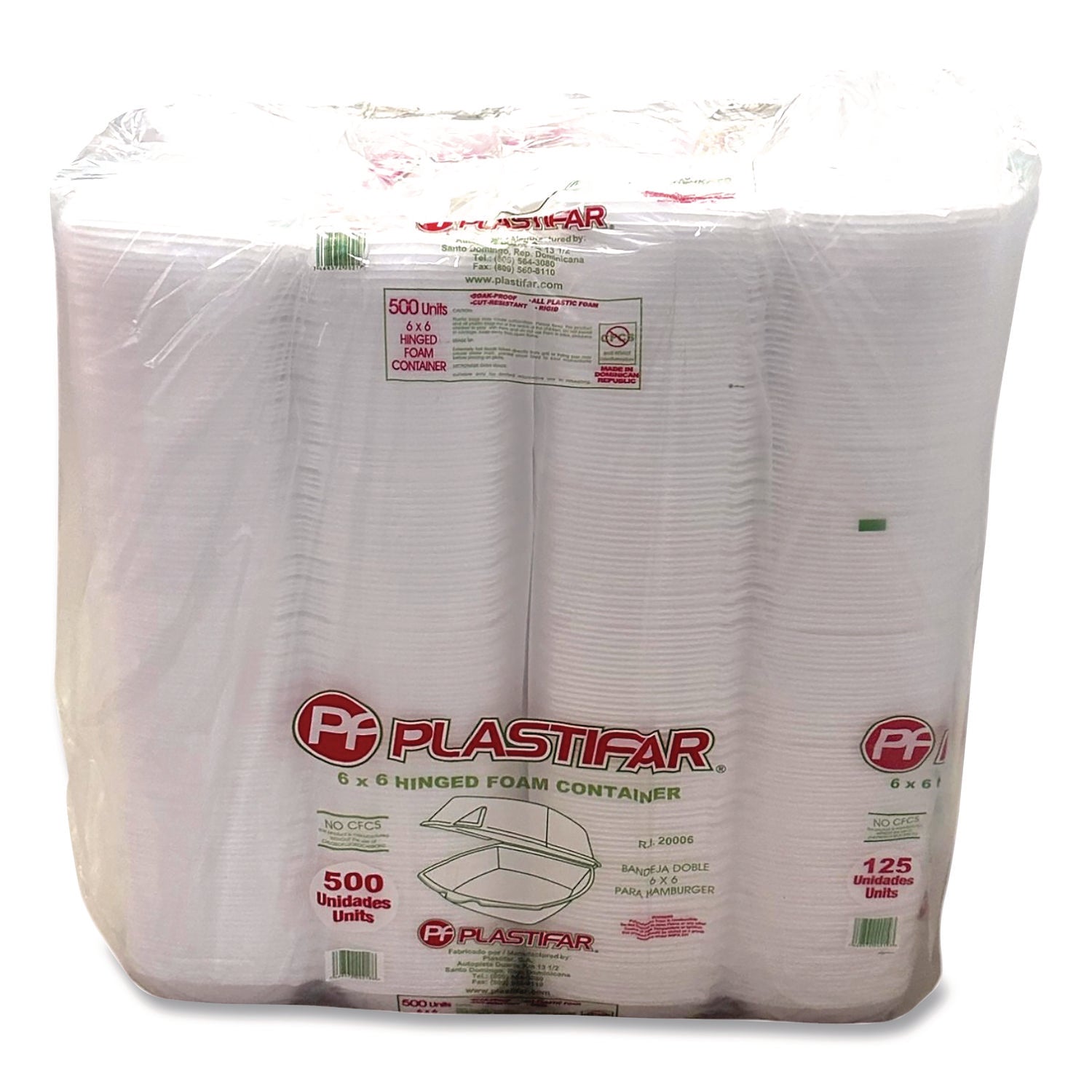 Foam Hinged Lid Containers, 6 x 6 x 3, White, Foam, 500/Carton