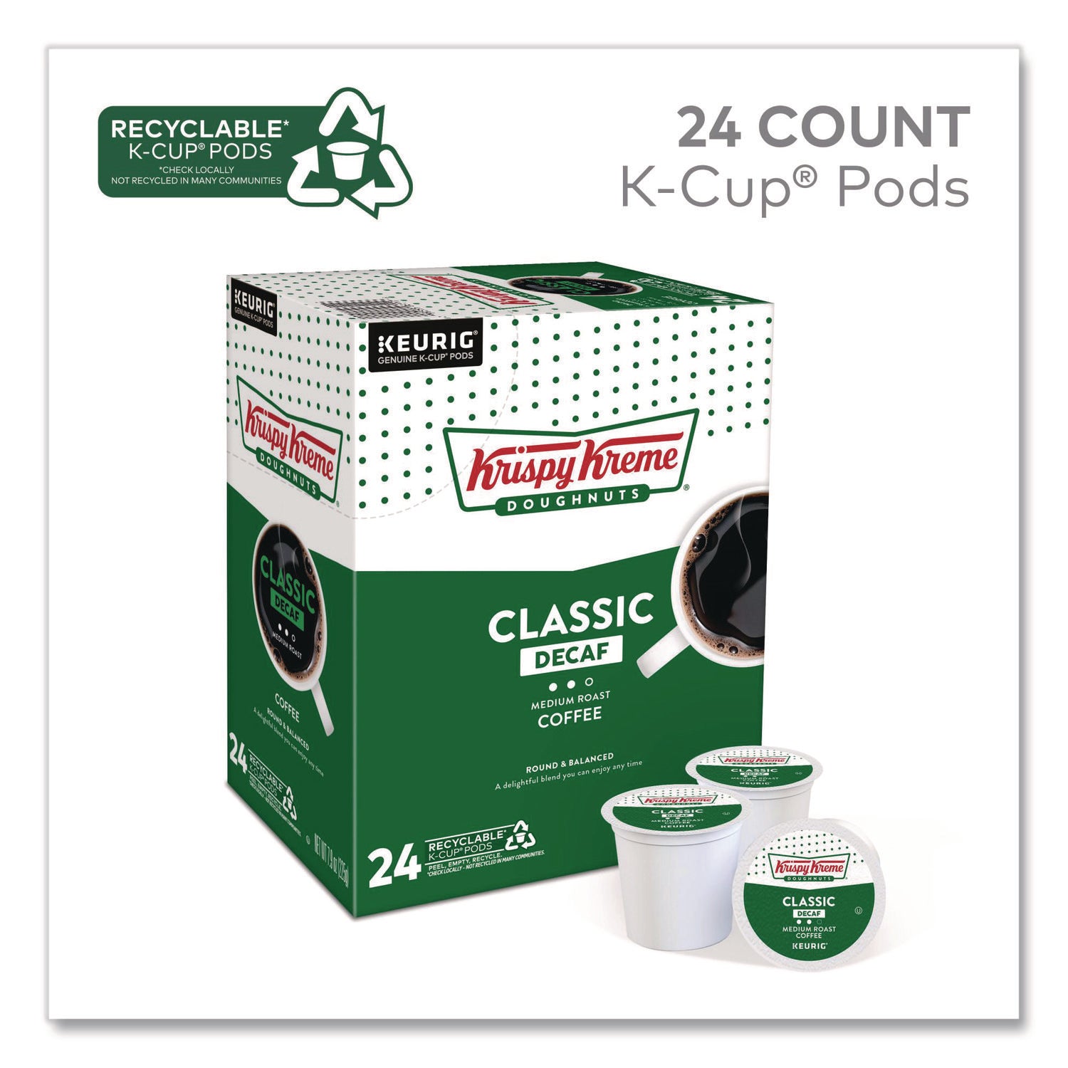 Compatible with Keurig Brewer - Full - K-Cup, Pod - Decaf, Classic - Kosher - Decaffeinated - 24 / Box