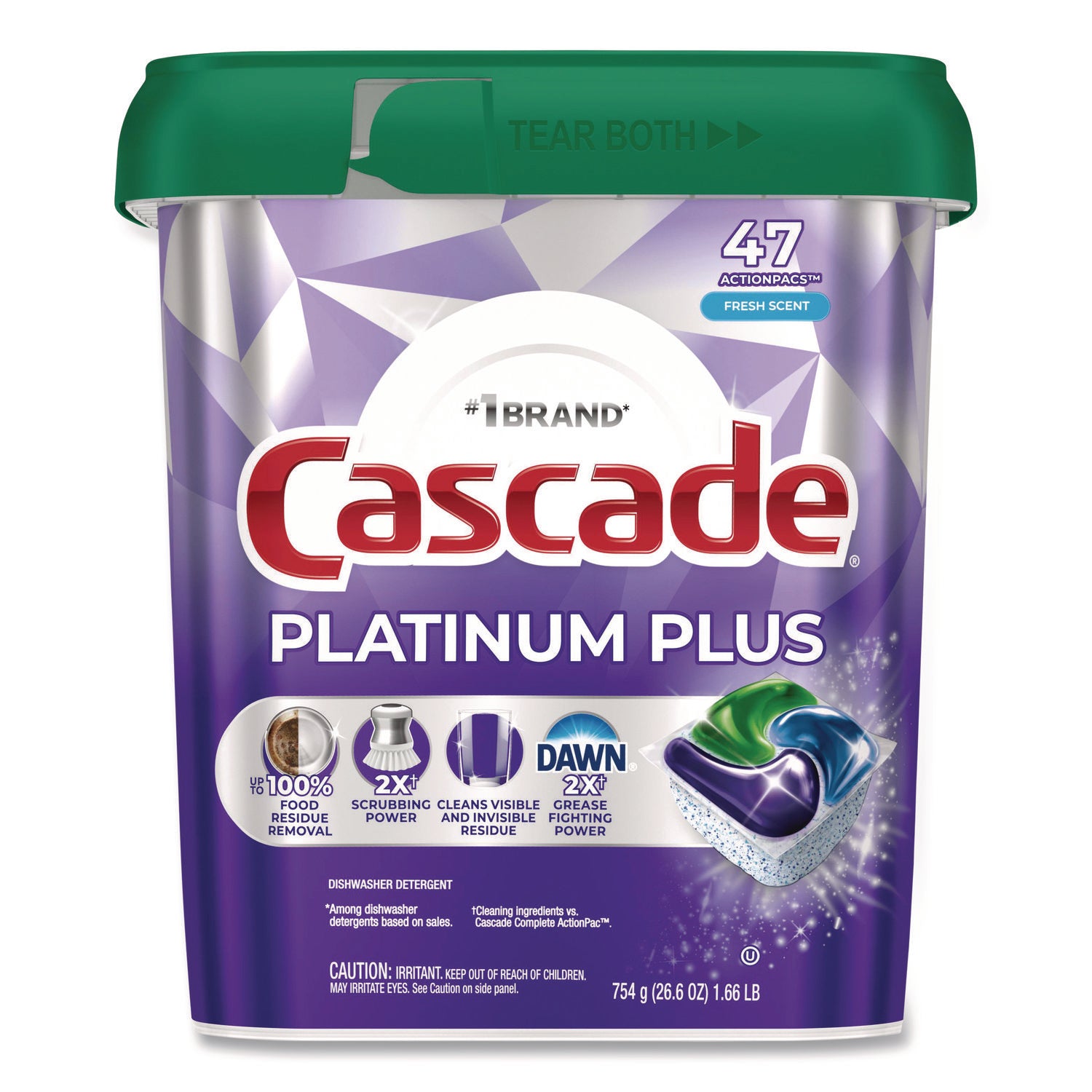 Cascade Platinum Plus ActionPacs, Fresh Scent, Purple, 47 Packs per Carton, 3 Cartons