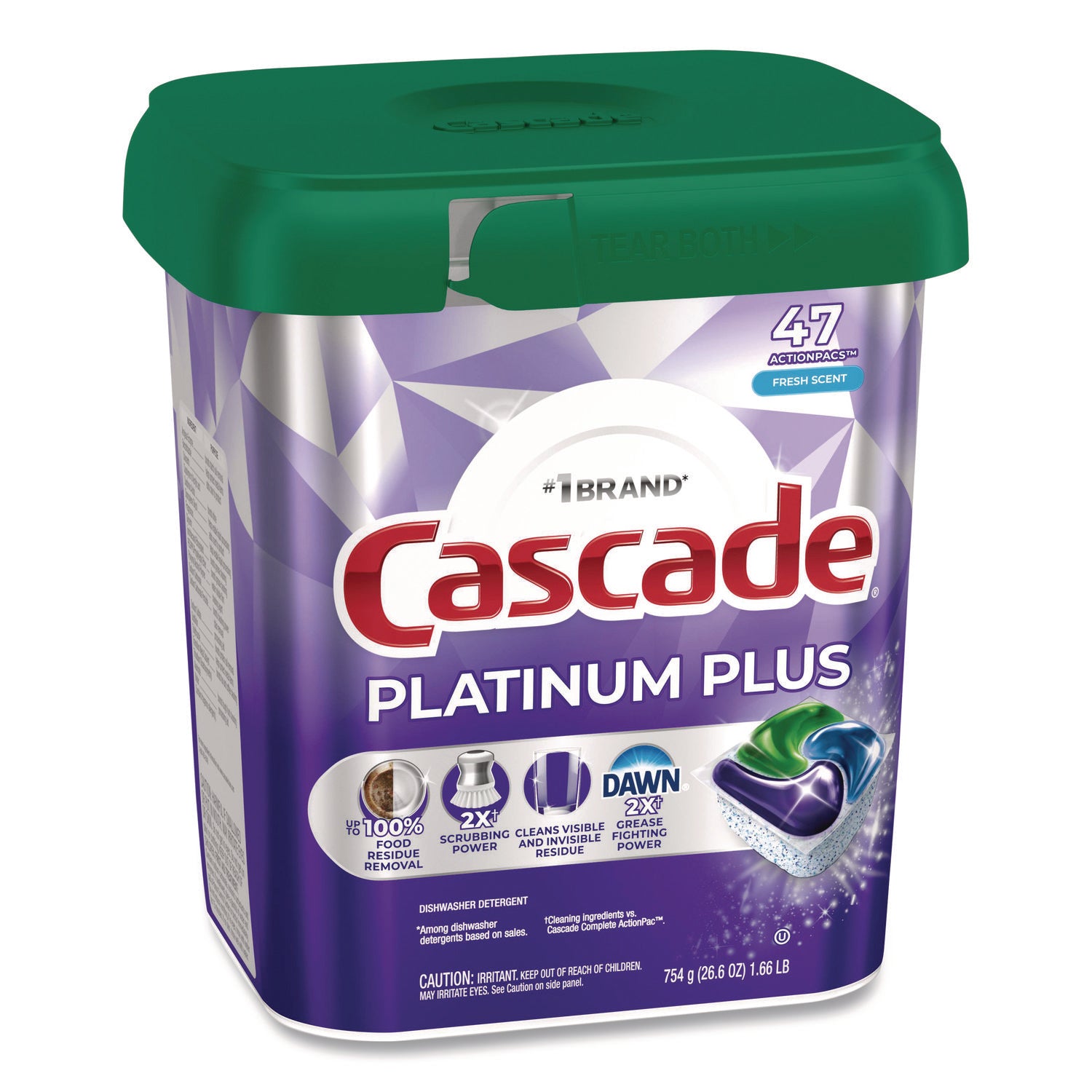 Cascade Platinum Plus ActionPacs, Fresh Scent, Purple, 47 Packs per Carton, 3 Cartons