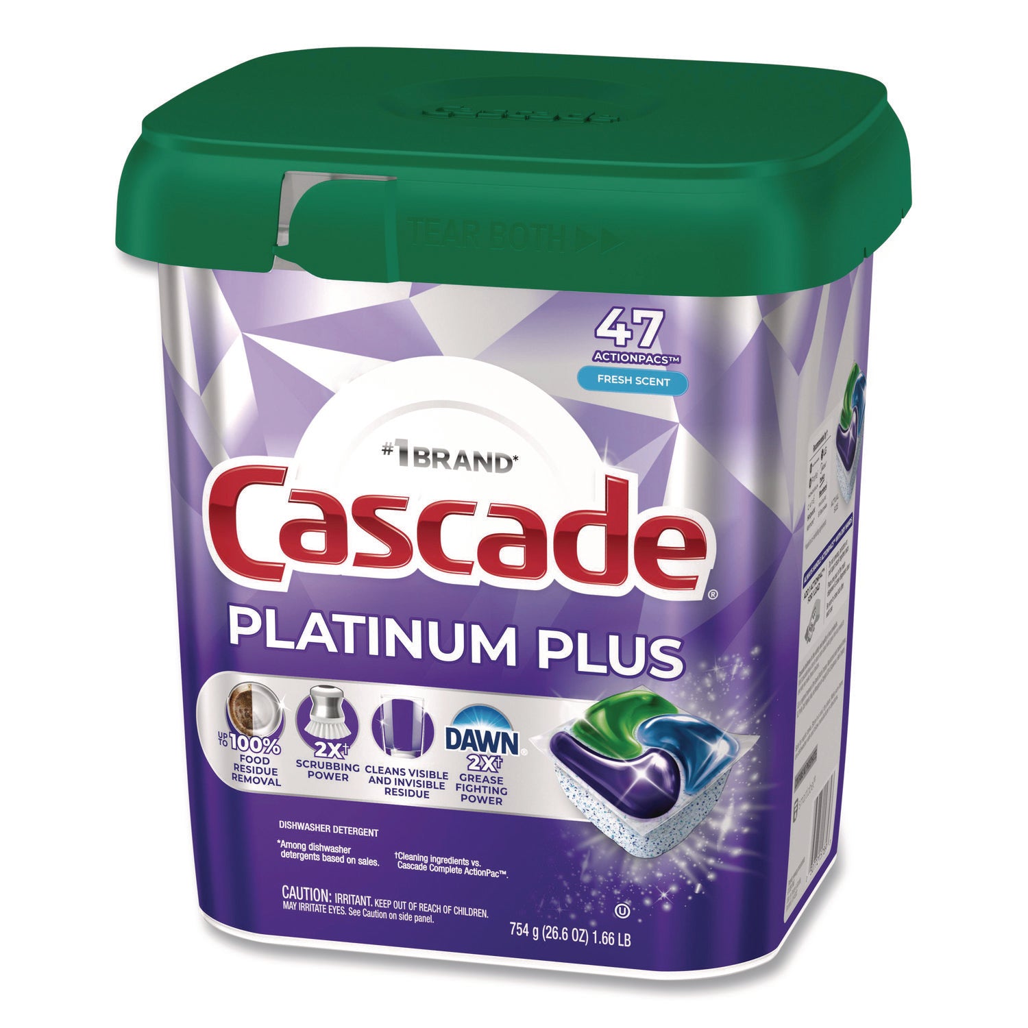 Cascade Platinum Plus ActionPacs, Fresh Scent, Purple, 47 Packs per Carton, 3 Cartons